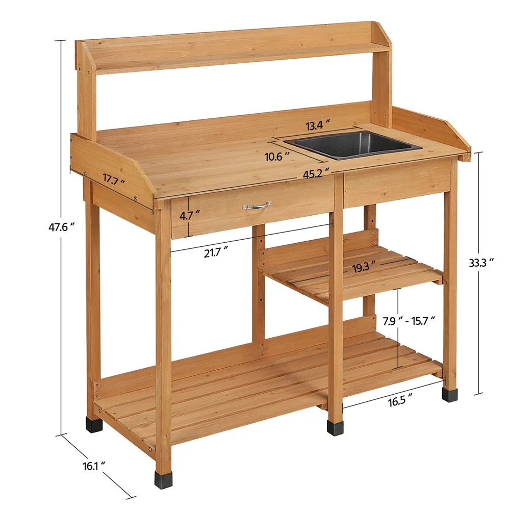 Yaheetech Wood Potting Bench with Removable Sink - Natural Finish