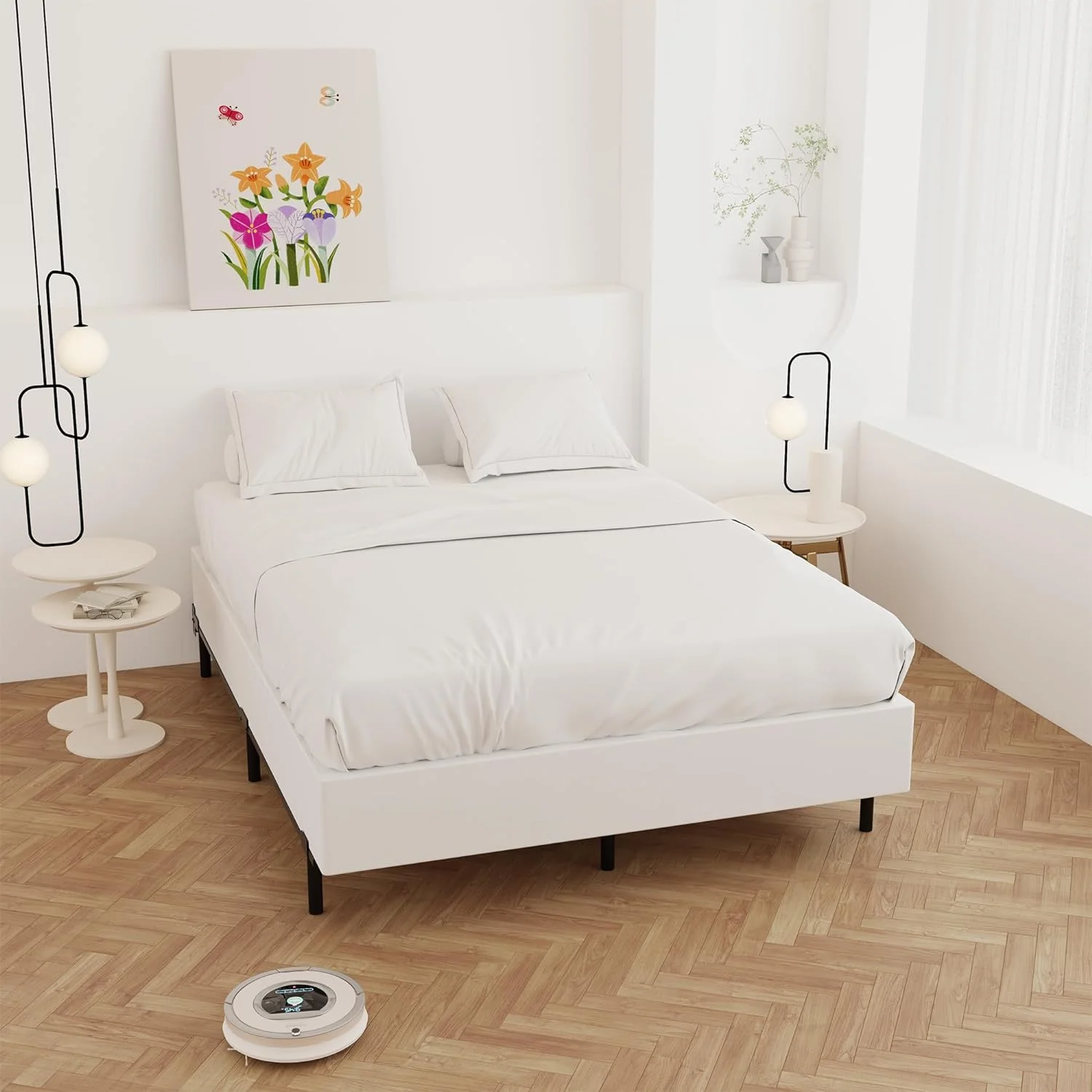 YILAN King Box Spring 7 Inch, Heavy Duty Metal Box Spring Bed Base with Fabric Cover, Mattress Foundation, Easy Assembly, Noise Free, Black