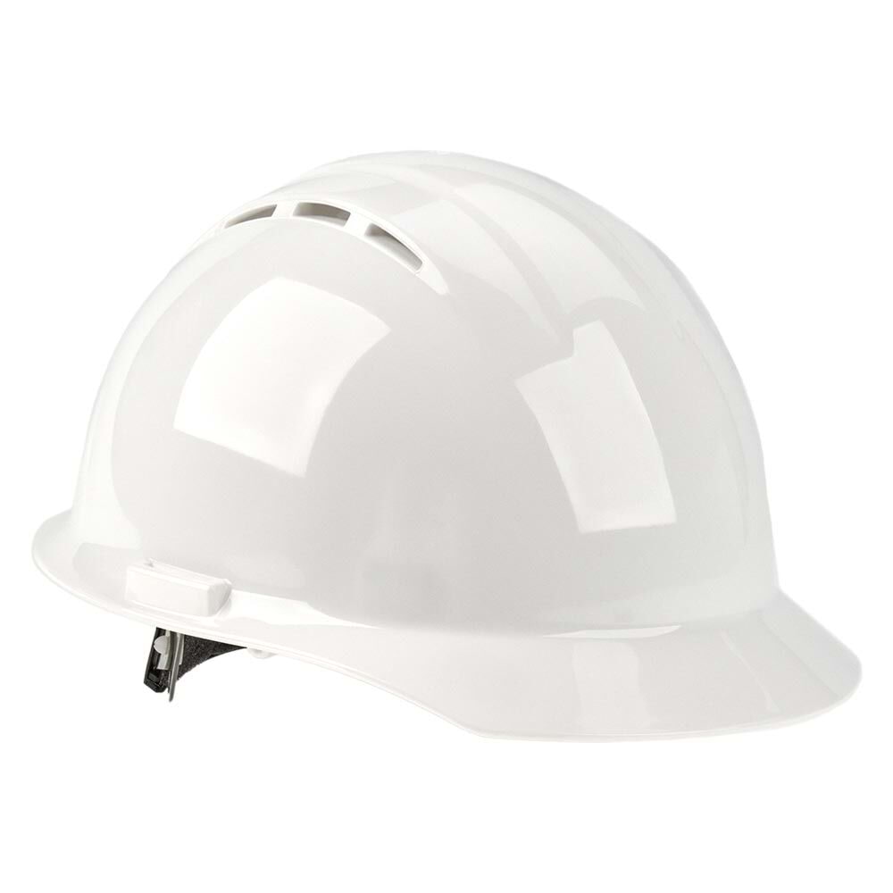Cap Style Hard Hat, Vented, 4 Point Adjust Ratchet, Class E and G, White