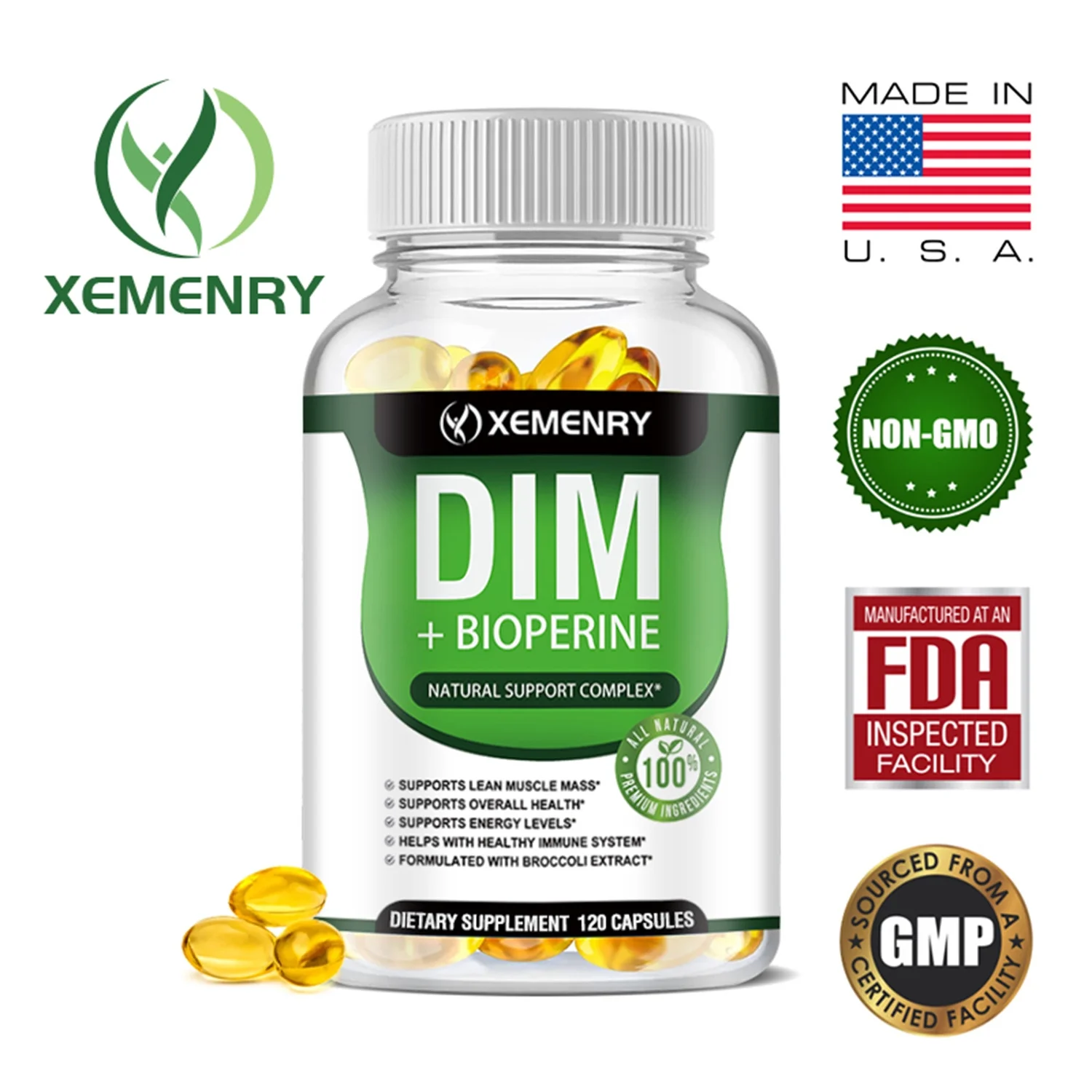 Xemenry DIM(Diindolylmethane) 910mg -with Bioperine - Premium Hormonal Support Formula(30/60/120pcs)
