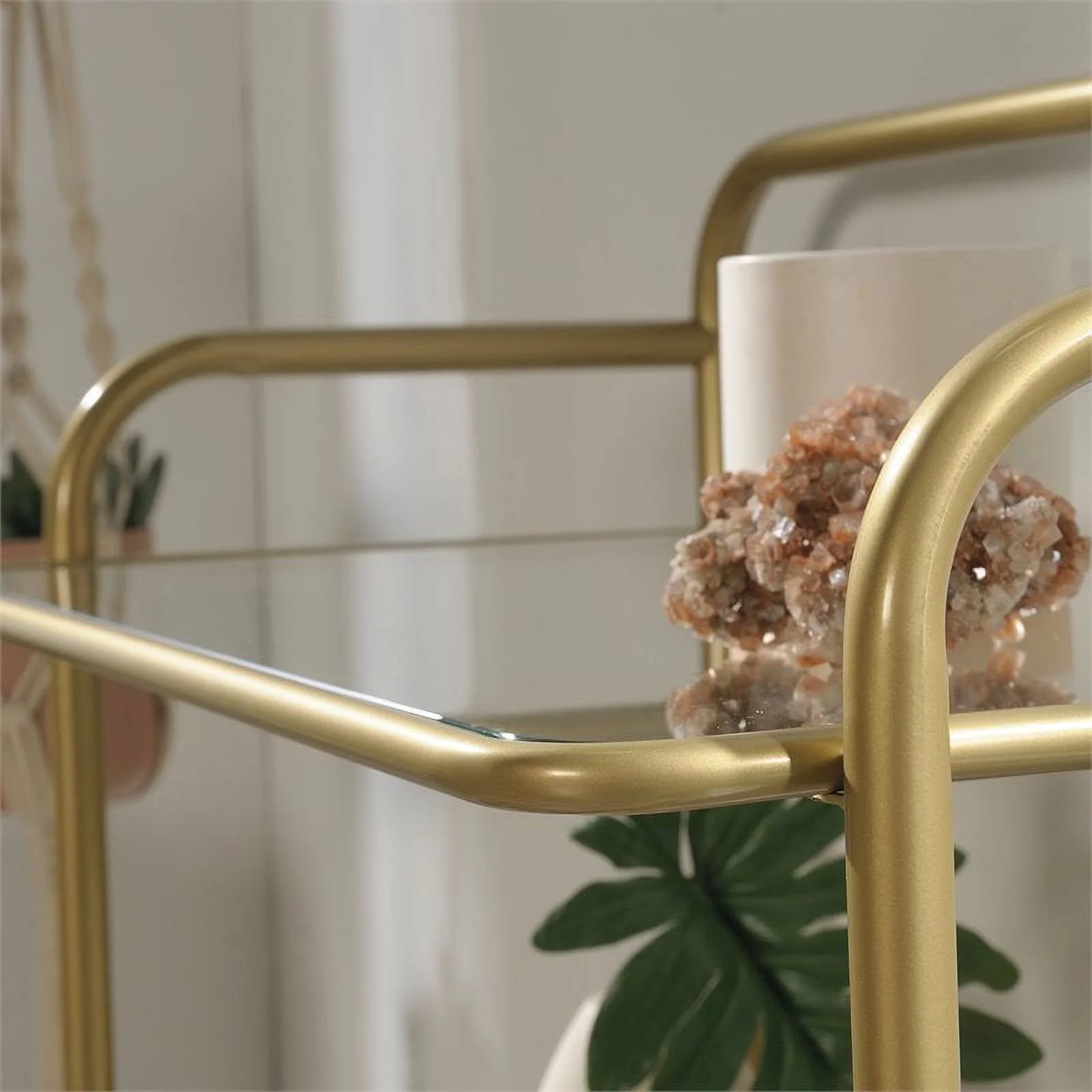 Pemberly Row 5-Shelf Modern Glass and Metal Bookcase in Gold