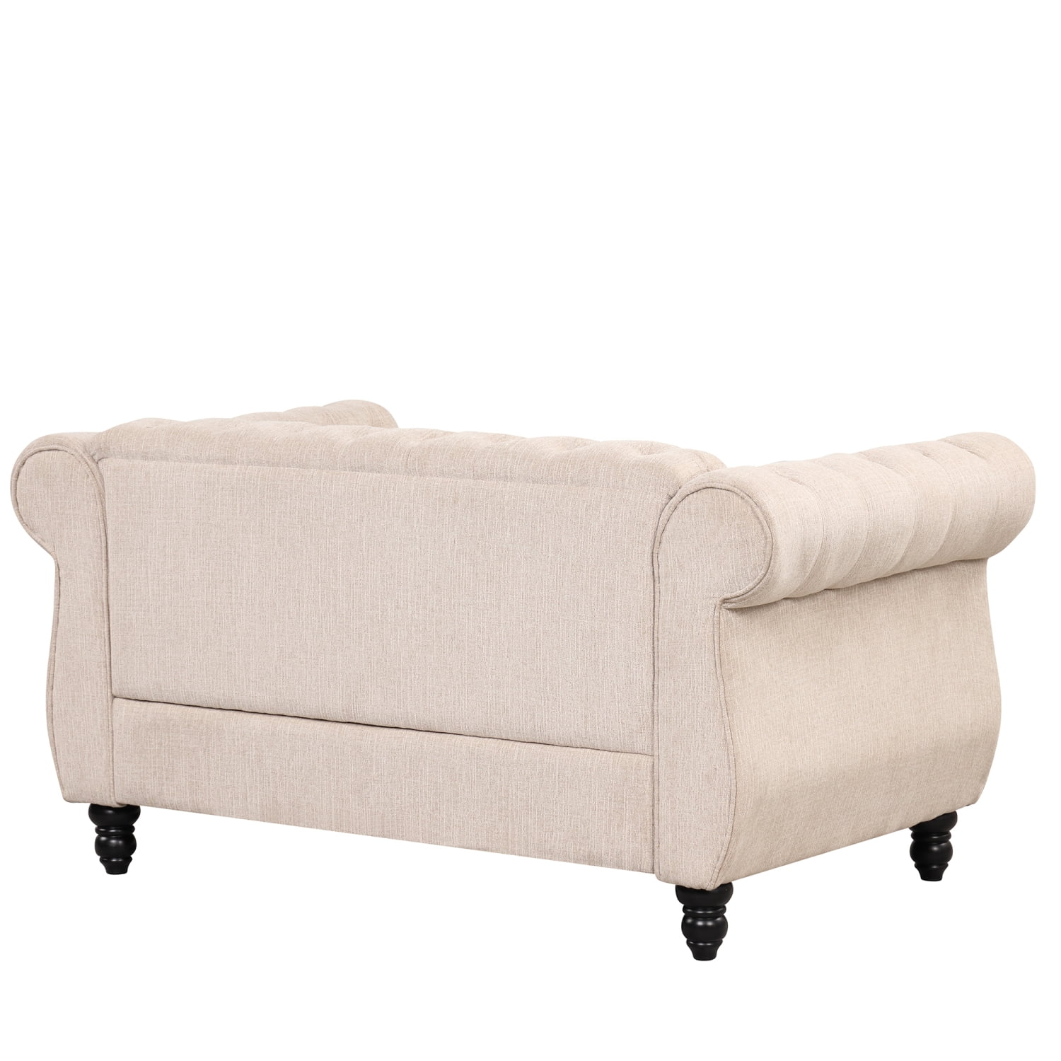 60” modern sofa Dutch plush upholstered sofa  solid wood legs  buttoned tufted backrest  beige