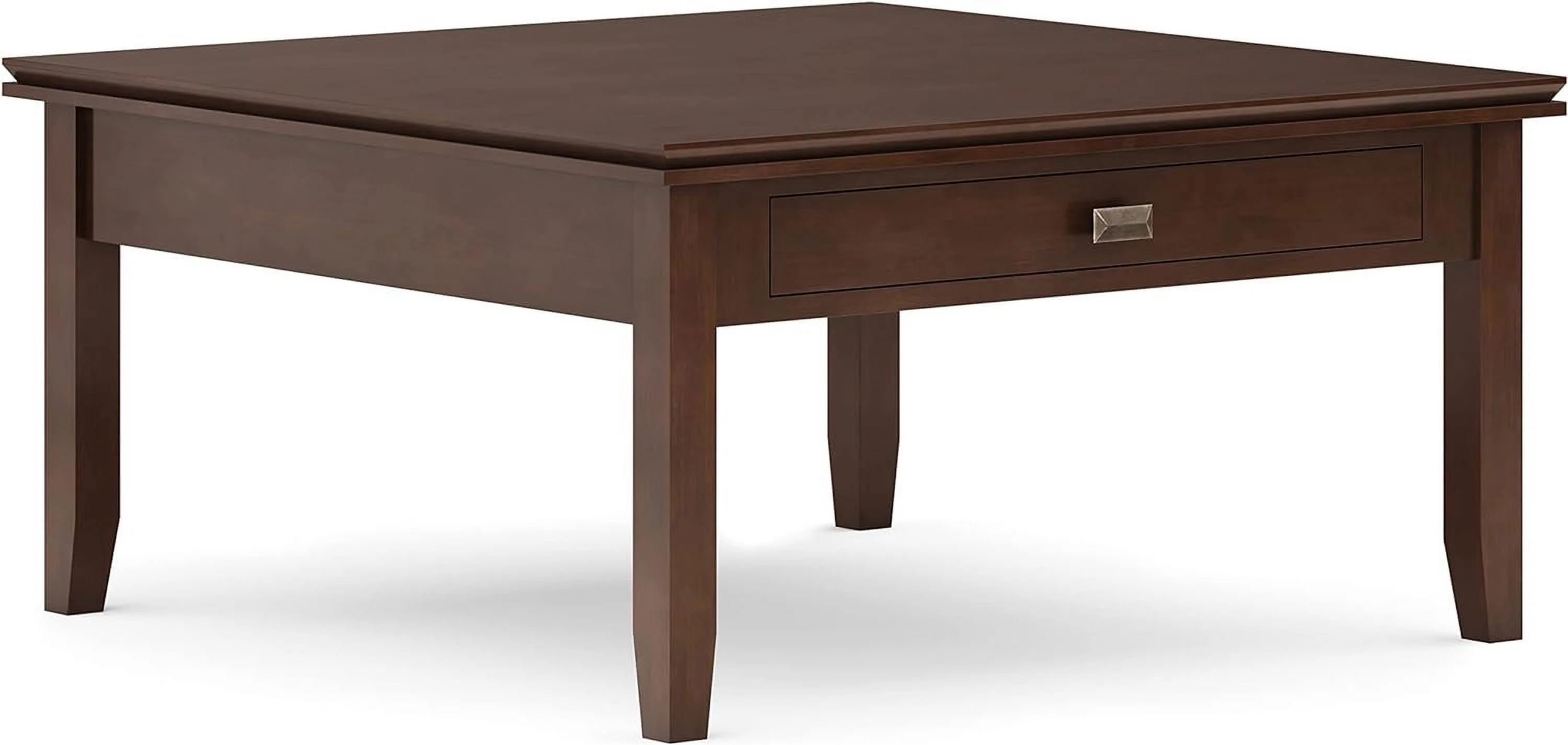 Artisan SOLID WOOD 36 Inch Wide Transitional Square Coffee Table In Russet Brown, For The Living Room And Family Room