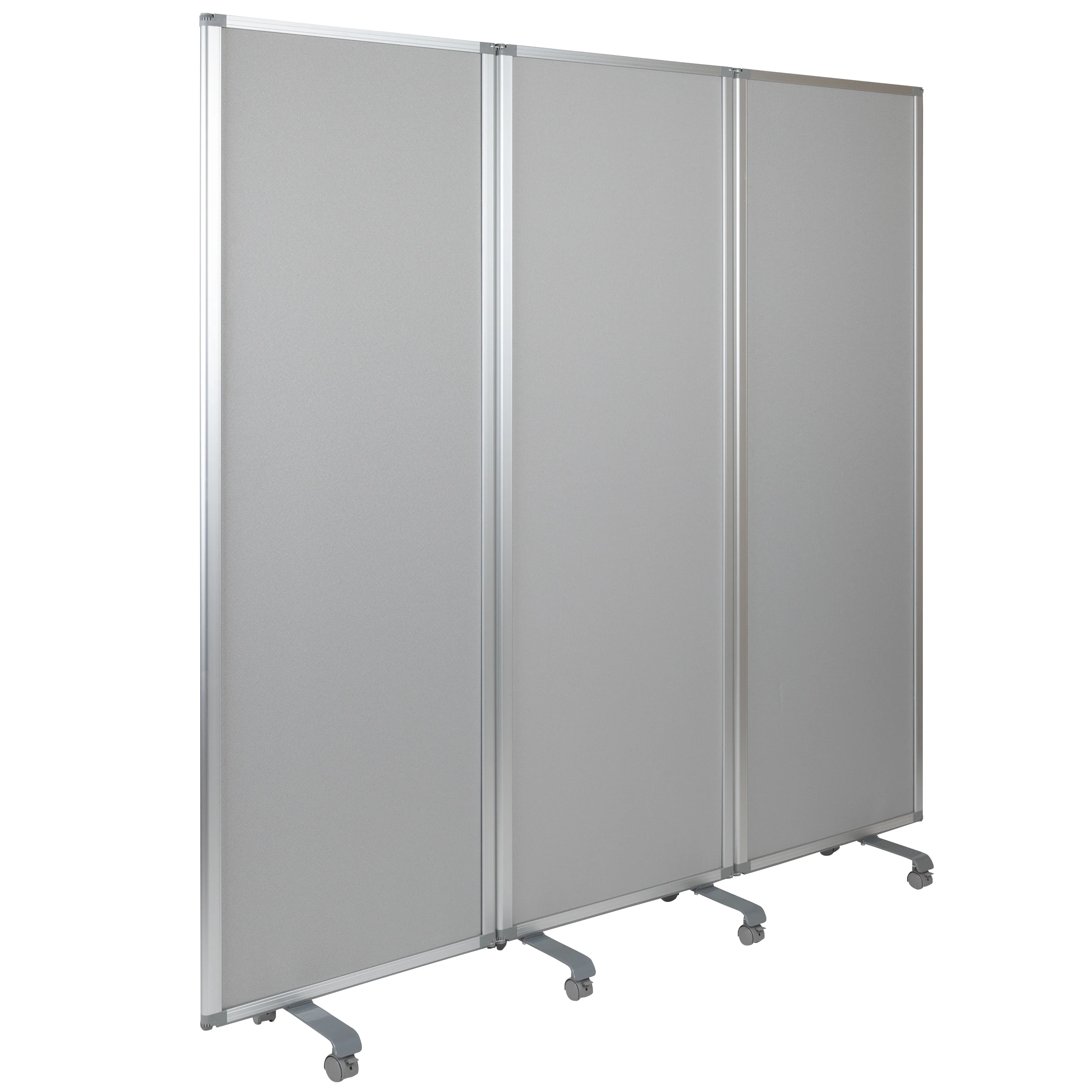 Emma + Oliver Mobile Whiteboard/Cloth 3 Section Partition with Locking Casters, 72