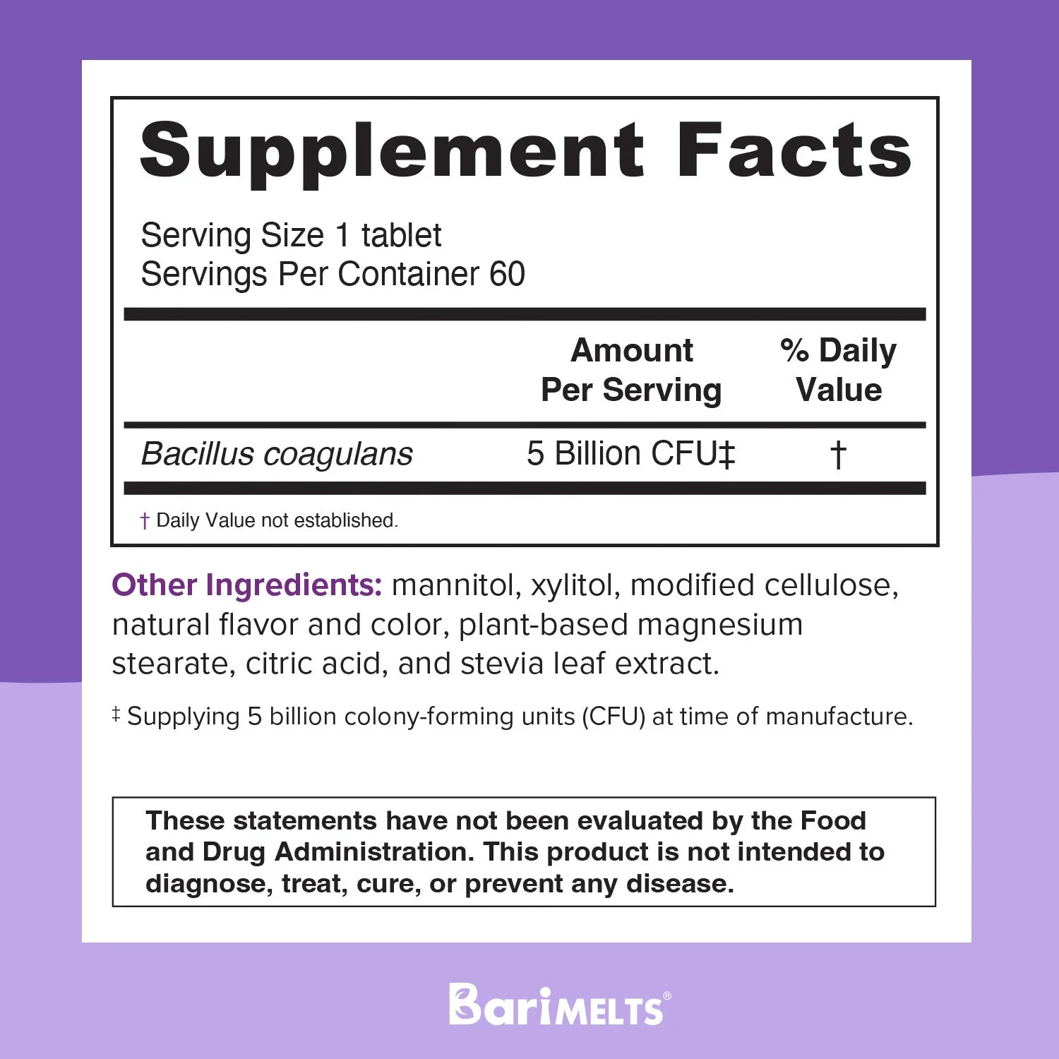 BariMelts Bariatric Probiotics for Digestive Health Support, 60 Fast-Dissolving Tablets, Post Weight Loss Surgery Patients, Cherry Flavored Dietary Supplements