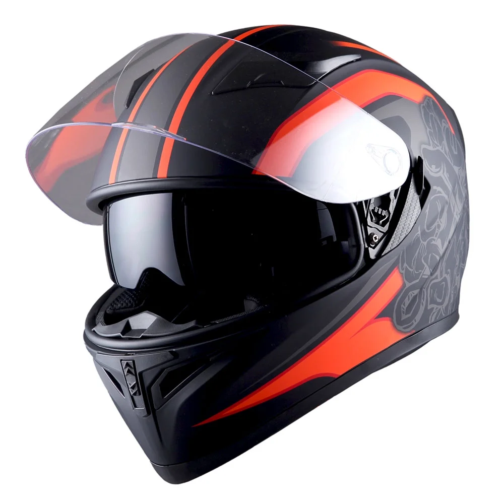 1Storm Motorcycle Full Face Helmet Street Bike Dual Visor/Sun Shield Mechanic Red