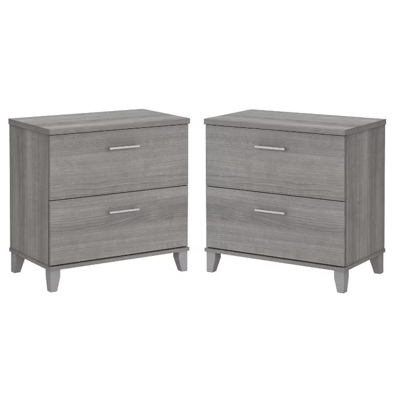 Home Square 2 Piece Wood Lateral Filing Cabinet Set in Platinum Gray