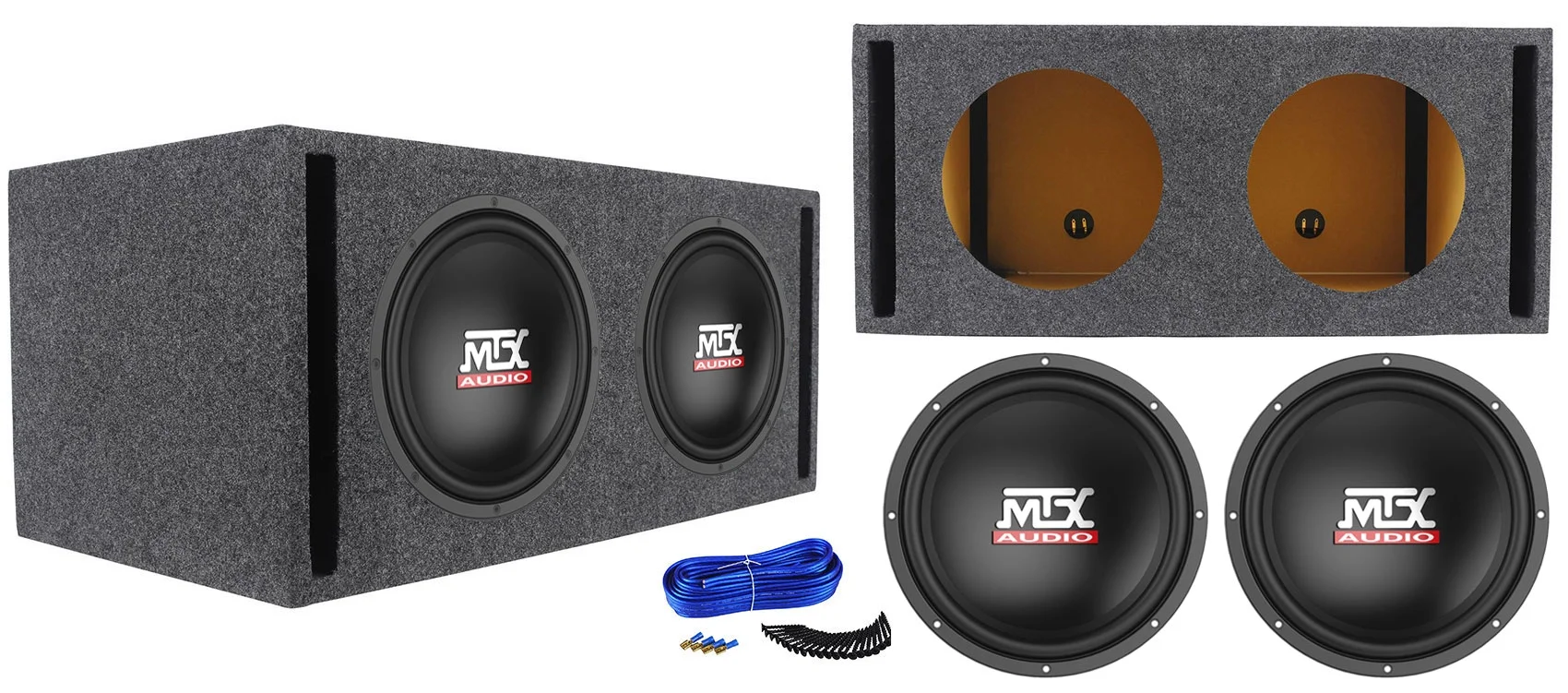 2) MTX Terminator TN12-04 12” 800w Car Audio Subwoofers+Vented Sub Box Enclosure