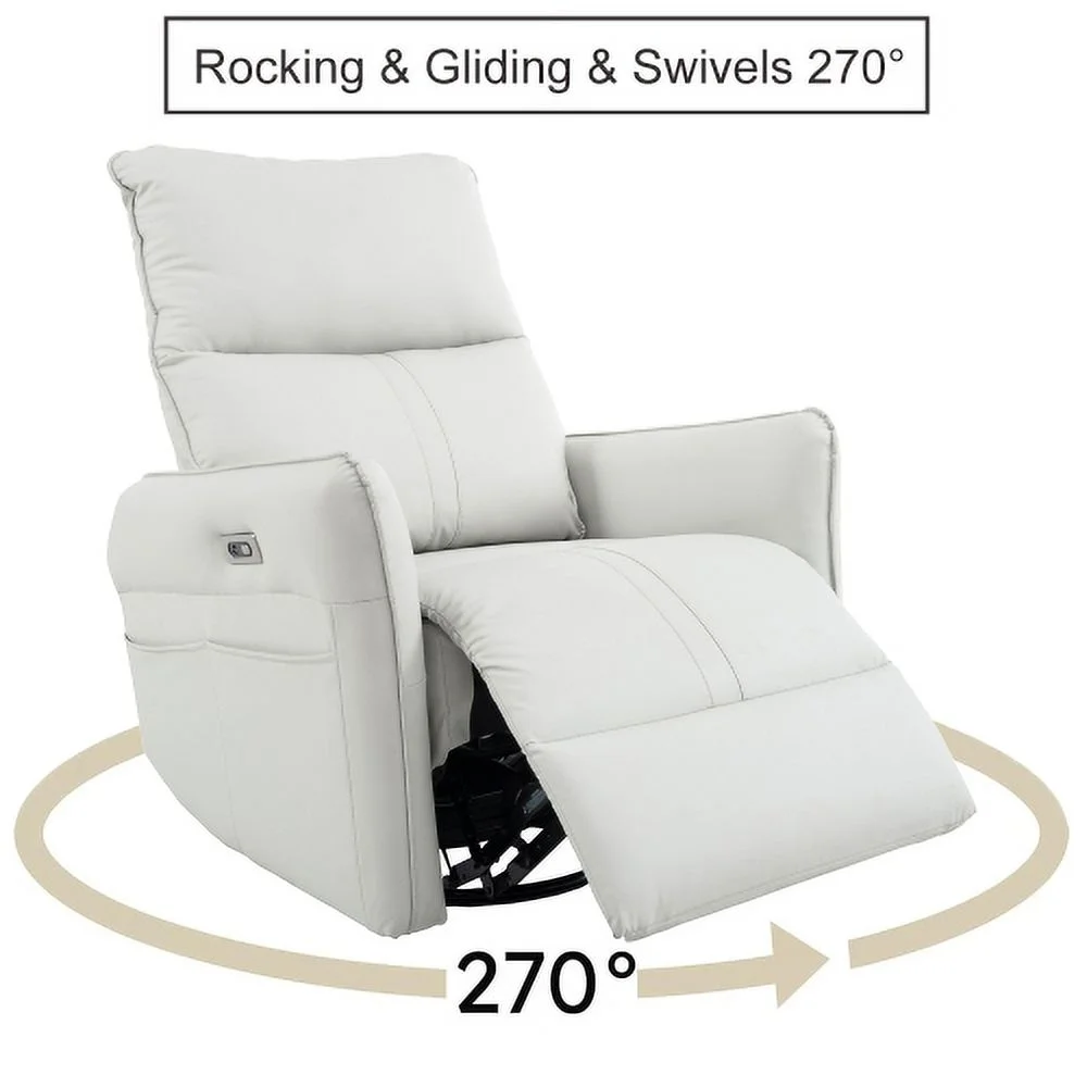 270° Power Swivel Rocker Recliner Chair, Electric Glider Reclining Sofa with USB Ports, Power Swivel Glider, Rocking Chair Nursery Recliners for Living Room Bedroom(Light Gray