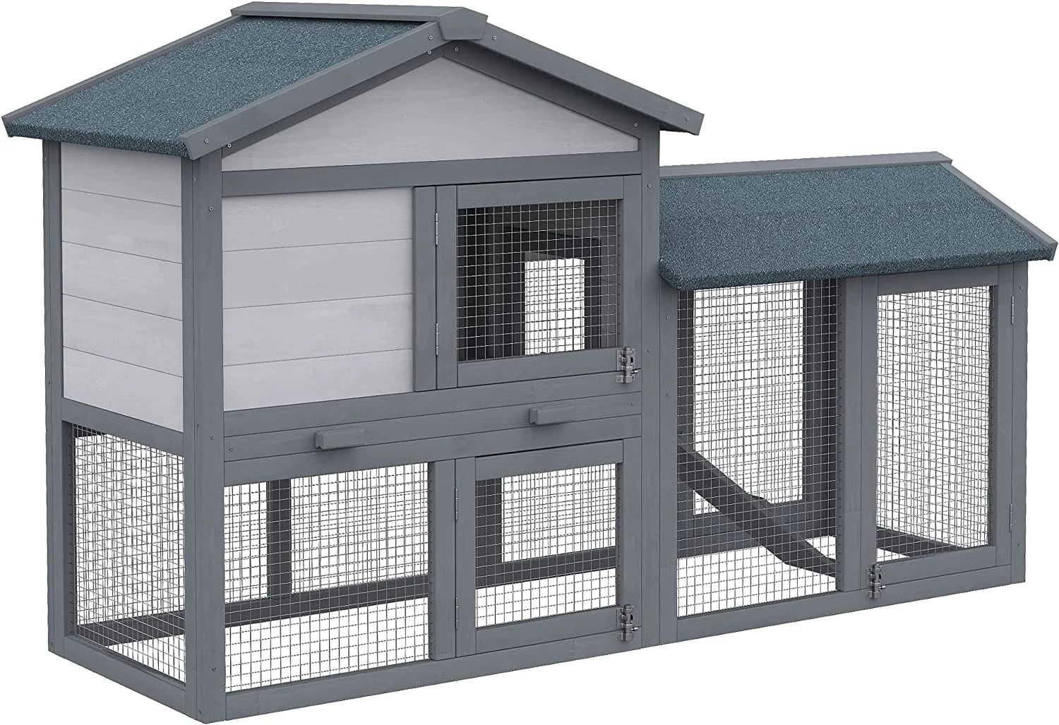 Rabbit Hutch, Wooden Bunny Hutch, Guinea Pig Cage, Small Animal Enclosure With Run Area, Removable Tray, Asphalt Roof, Lockable Doors And Ramp, Dark Gray