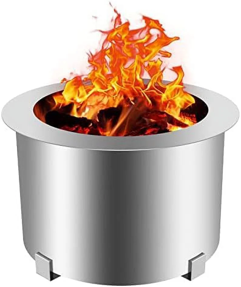 Smokeless Instant Fire Pit, Stainless Steel Fire Pit Wood Burning with Ash Pan, Stand, Suitable for Outdoor Camping, Garden,Silver,21.5 Inch