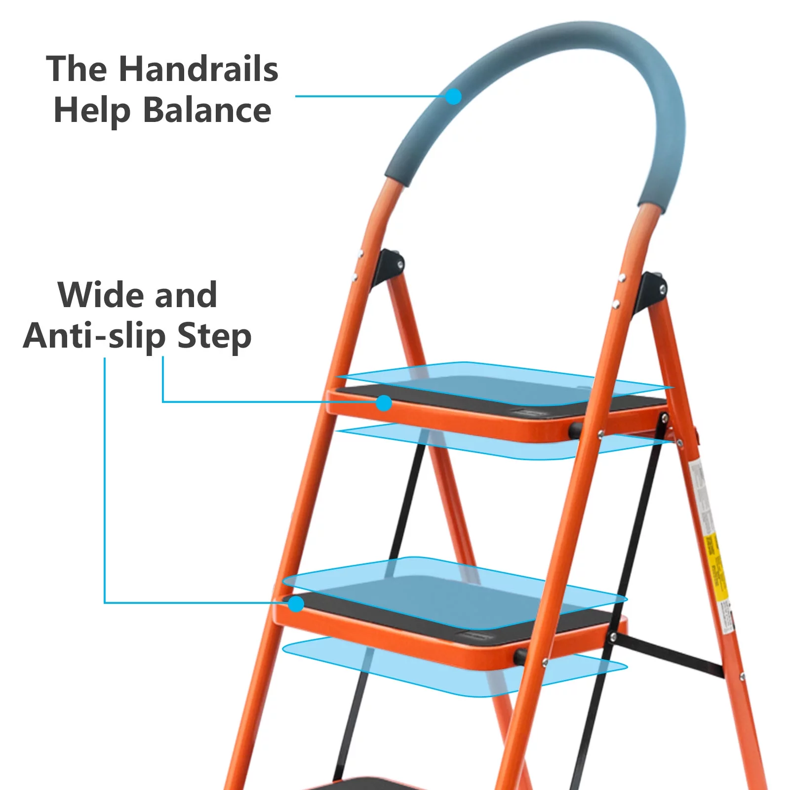 LUISLADDERS Step Ladder 2 Step Folding Stool Ladder Lightweight with Handrails Anti-Slip Wide Pedal 330 lb