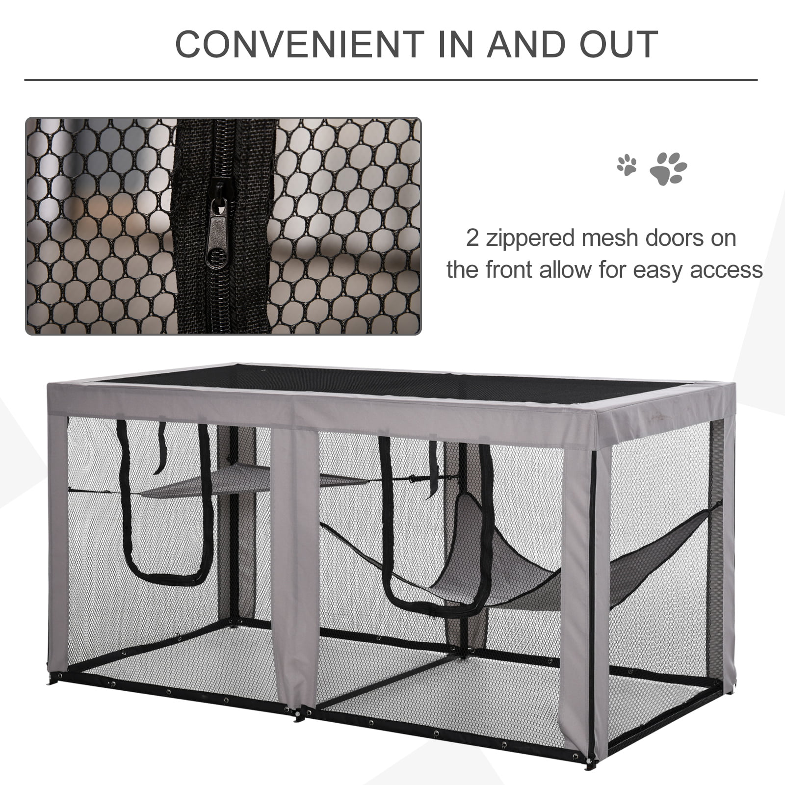 Pawhut Large Mesh Cat House, Black & Grey