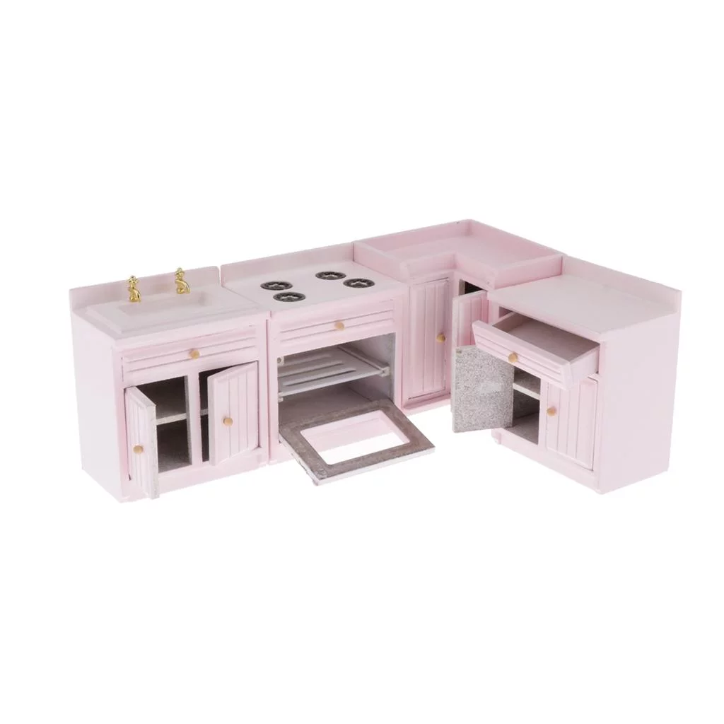 Dollhouse Miniature Kitchen Furniture Cabinet Sink Set 1:12 Scale Model, Doll House Furnishings and Pretend Play Toy