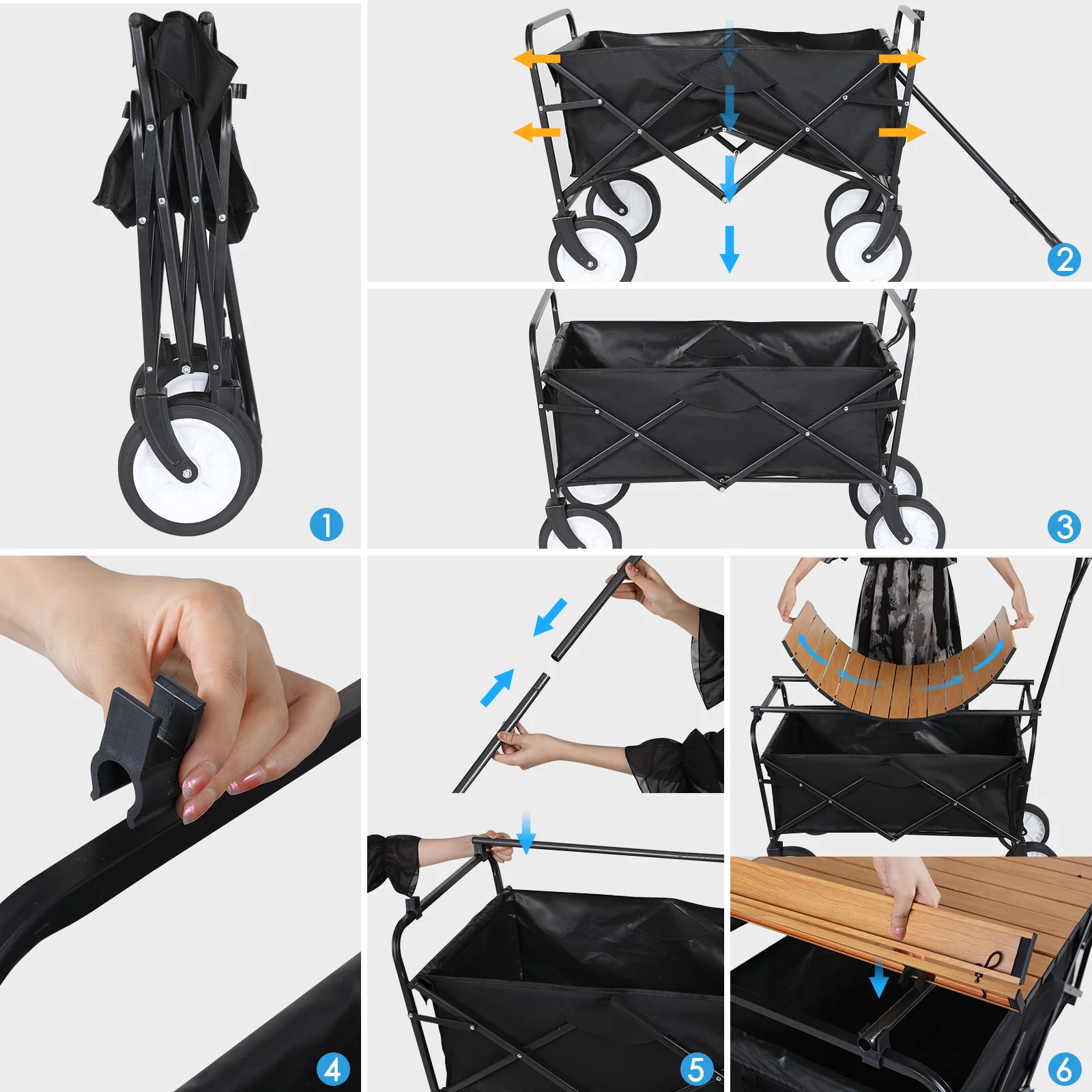 Increkid Collapsible Camping Wagon Cart Folding Trolley Cart with Folding Tabletop, Black