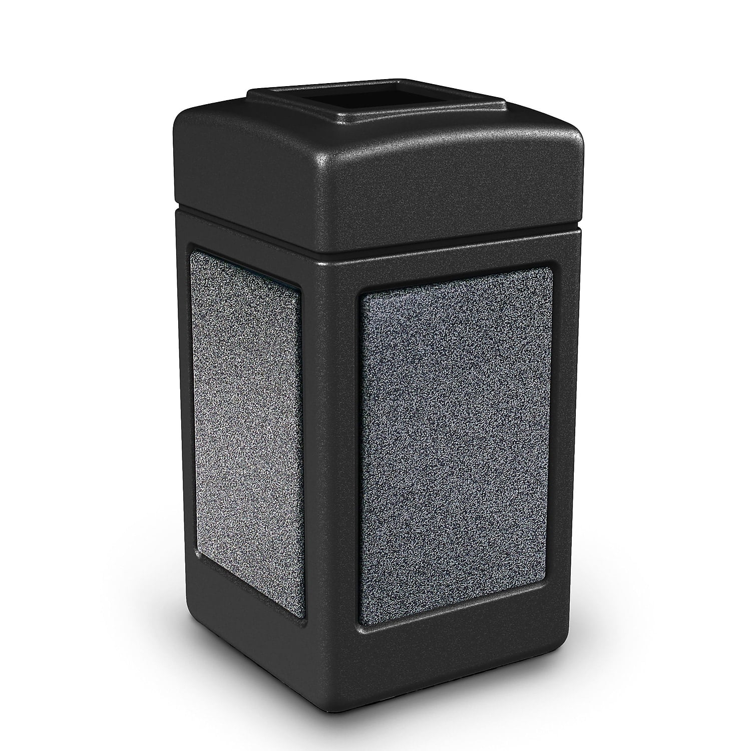 Commercial Zone Products 42gal Square StoneTec Trash Can Black with Pepperstone Panels (720313)