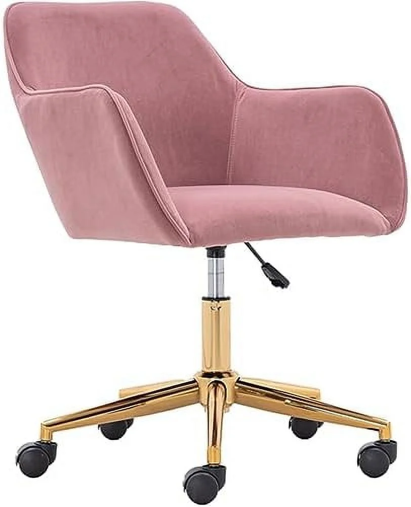 TJCGDTY Velvet Desk Chair Home Office Chair  Furry  Desk Chair for Girls Women  Modern Vanity Chair Fluffy Pink Desk Chair with Rolling Wheels  Swivel Desk Chair for Bedroom Dorm Living R