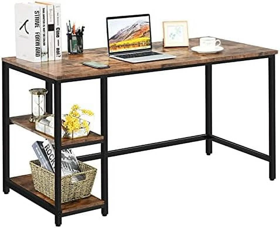 CHNJHUM Home Office Computer Desk with 2  Shelves  Industrial Study Writing Desk Workstation Laptop Table with Sturdy Metal Frame