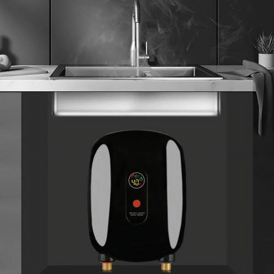 SHZICMY 3000w Electric Instant Hot Water Heater Mini Tankless Heater Kitchen 68-126&reg;F Ipx4 110v Black/Gold