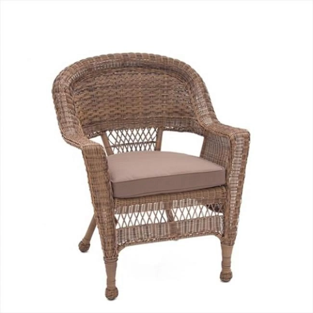 Jeco W00201-4-C-FS007-CS Espresso Wicker Chair with Brown Cushion - Set of 4