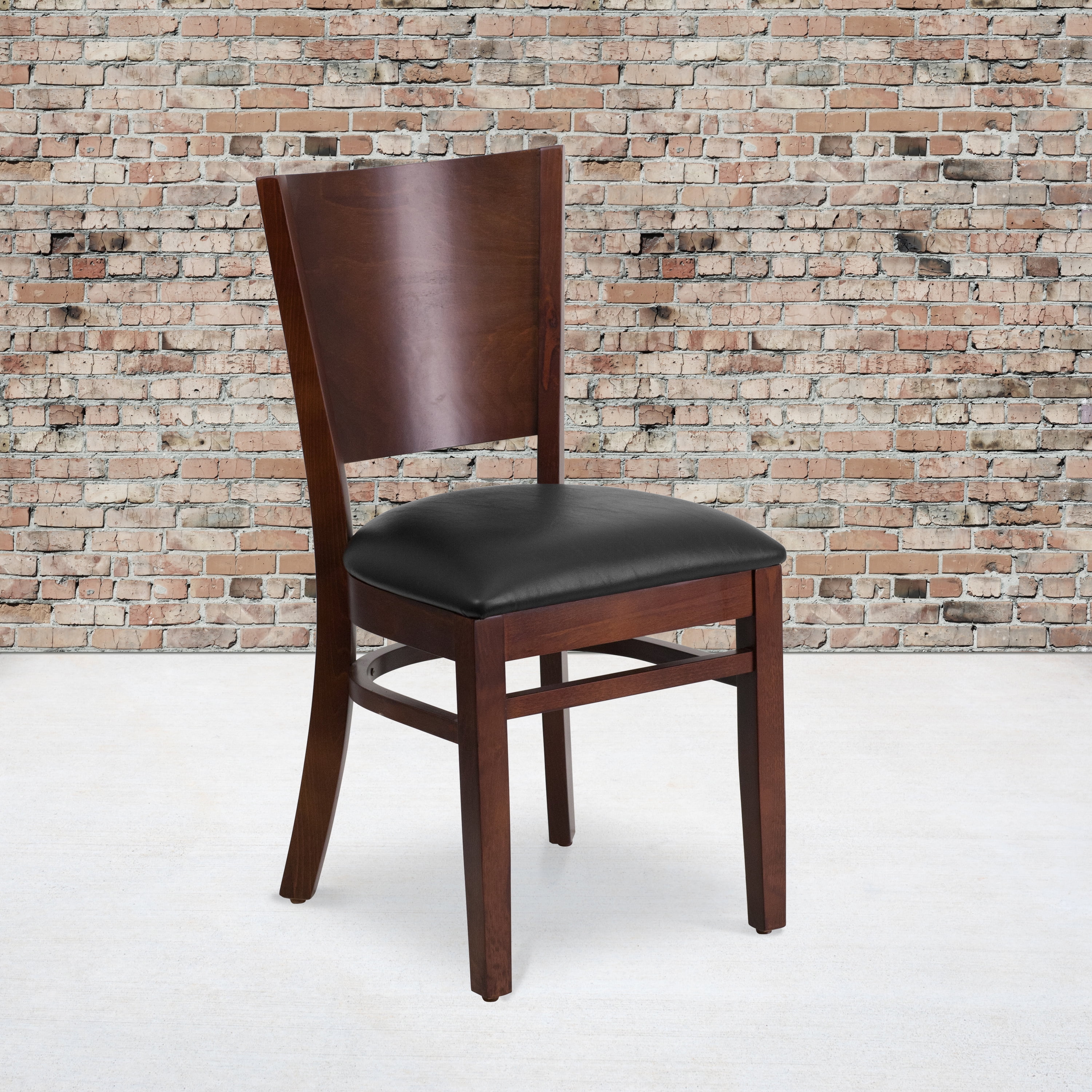 Flash Furniture 2 Pack Lacey Series Solid Back Walnut Wood Restaurant Chair - Black Vinyl Seat