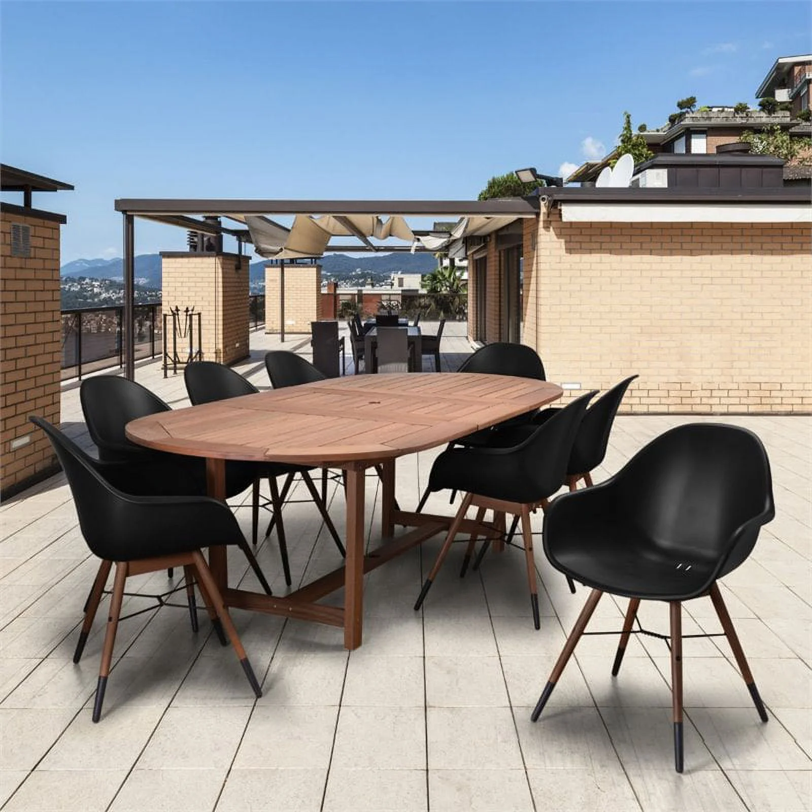 International Home Amazonia Charlotte 9 Piece Patio Dining Set in Black