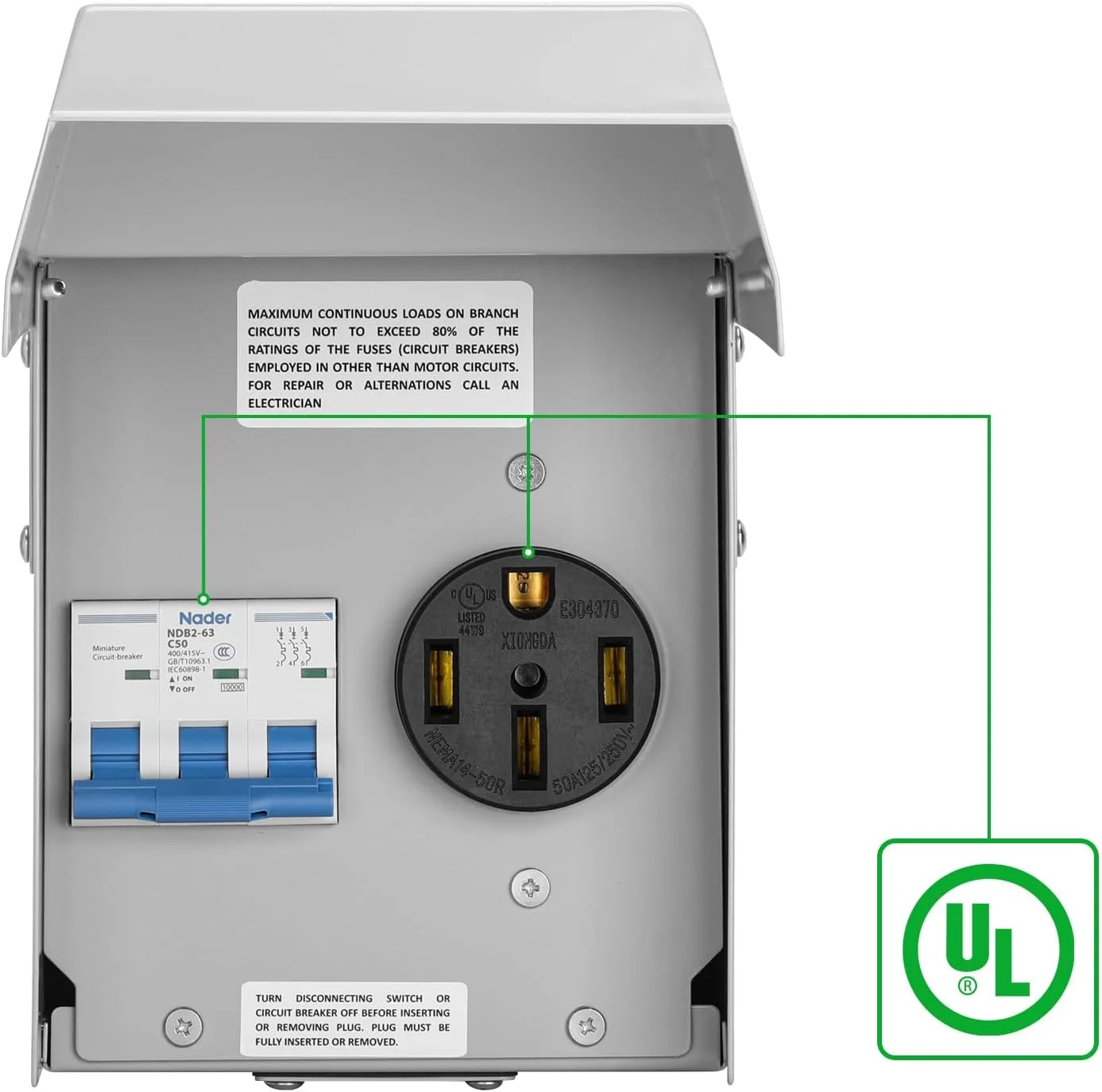 briidea 50 Amp Temporary RV Power Outlet with Breaker, Outdoor Breaker Box