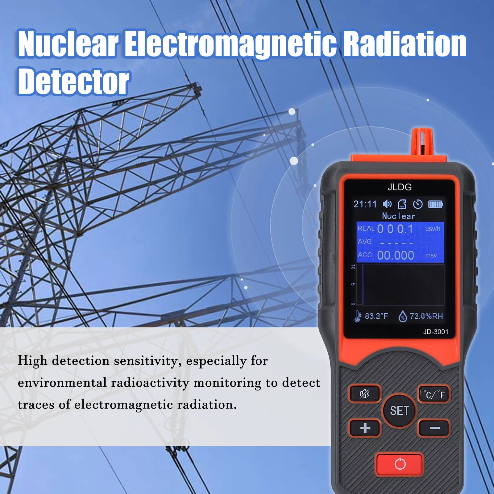 JD-3001 Multifunctional Geiger Counter and Electromagnetic Radiation Detector Temperature and Humidity Measurement Device with Data Export Function