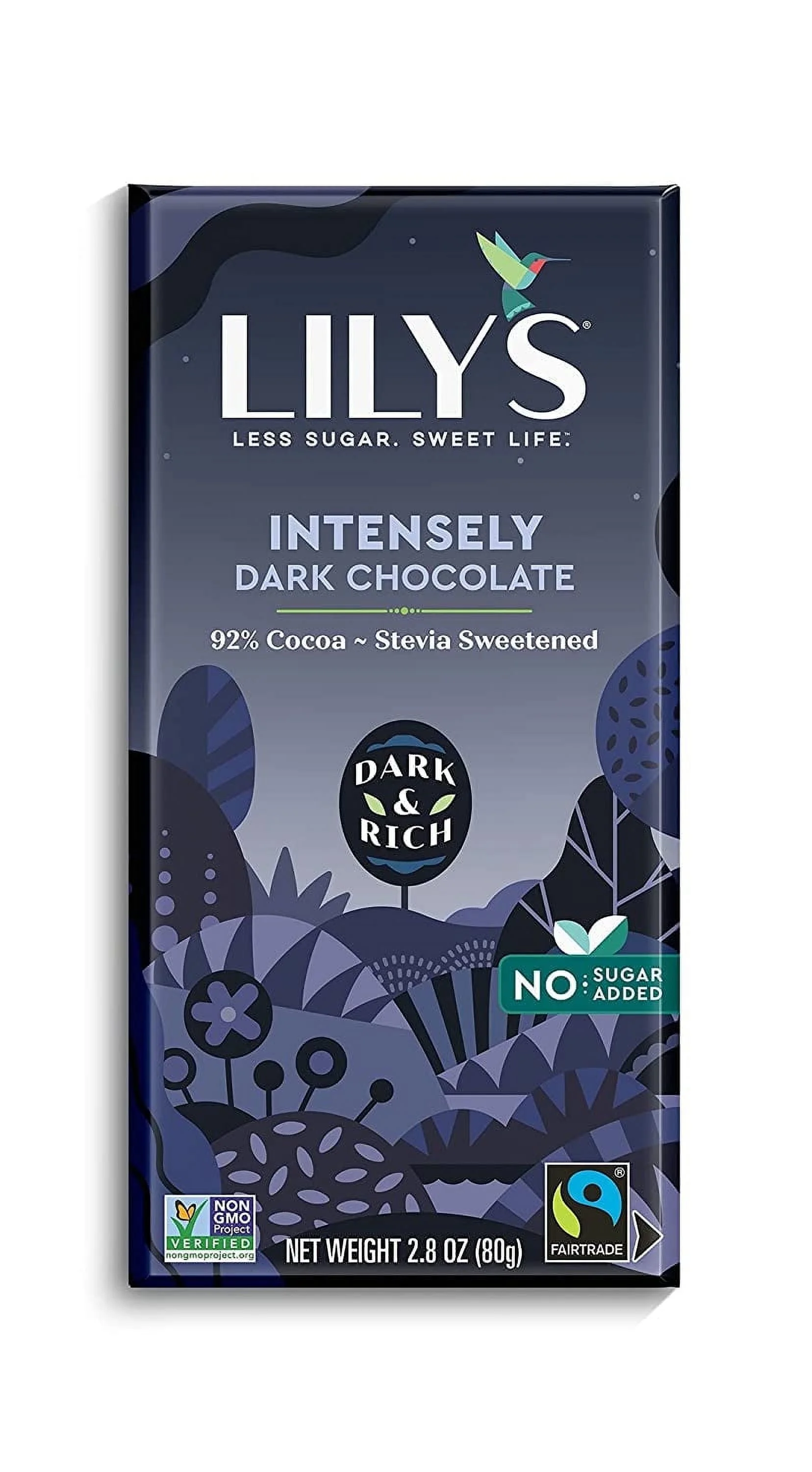 Lily's Sweets Intensely Dark Chocolate Bar 92% Cocoa 2.8 oz Pack of 4