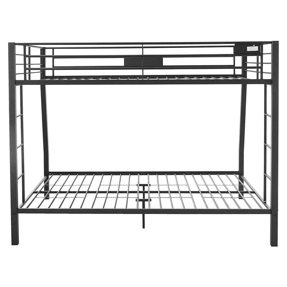 Full over Queen Bunk bed with Ladder and Guardrail in Sandy Black, Metal Frame, Space-Saving Design