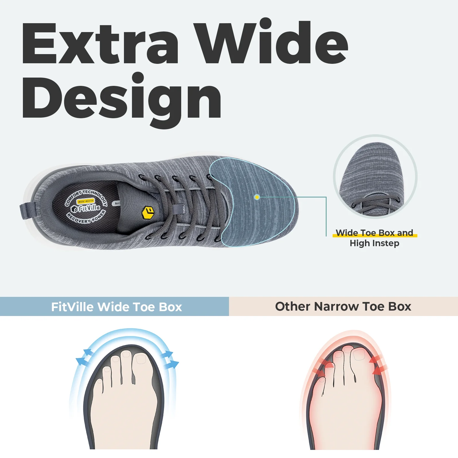 FitVille Men's Extra Wide Walking Shoes Comfortable Sneakers with Arch Support for Plantar Fasciitis