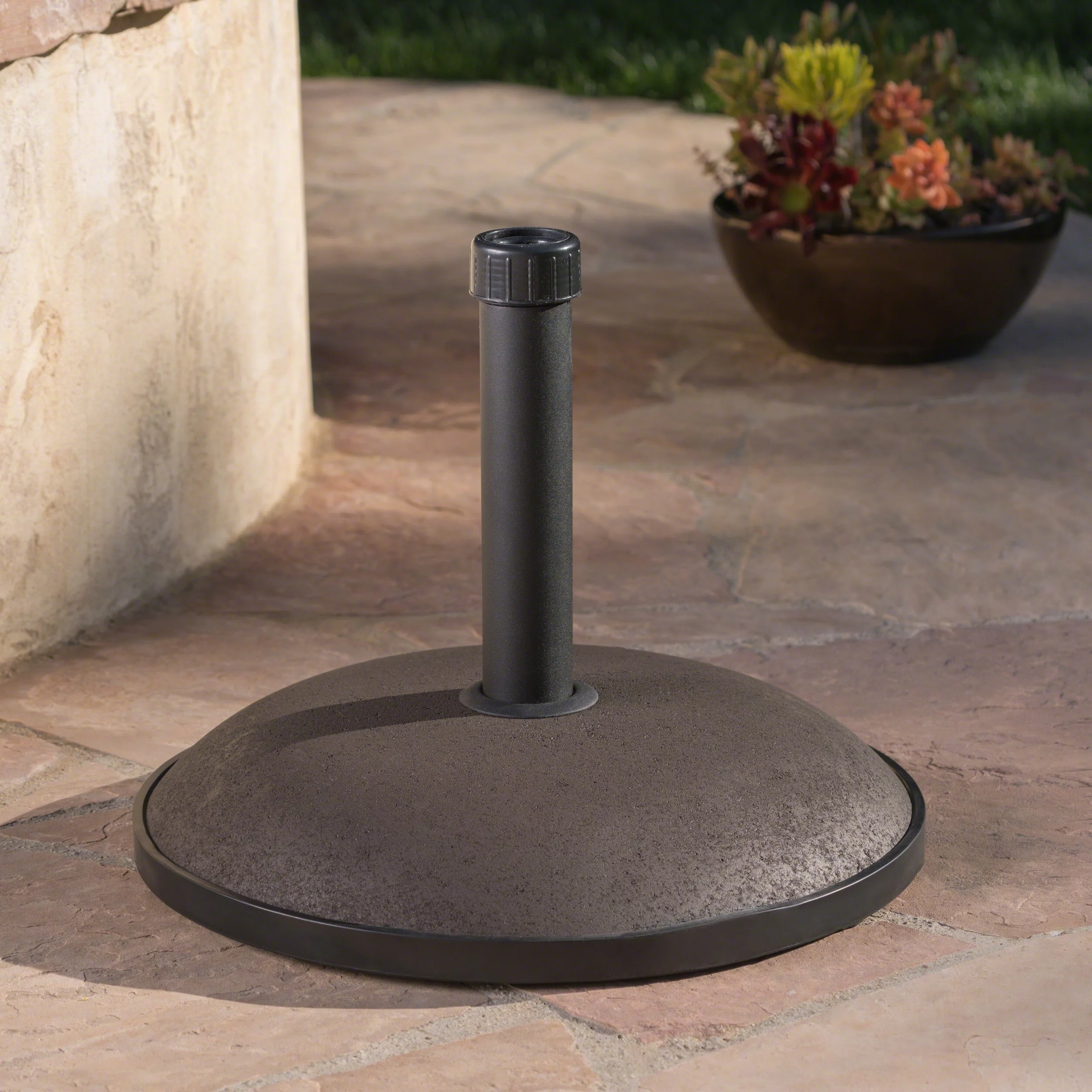GDF Studio Gretna Outdoor 66 lbs Concrete Circular Umbrella Base, Brown and Black