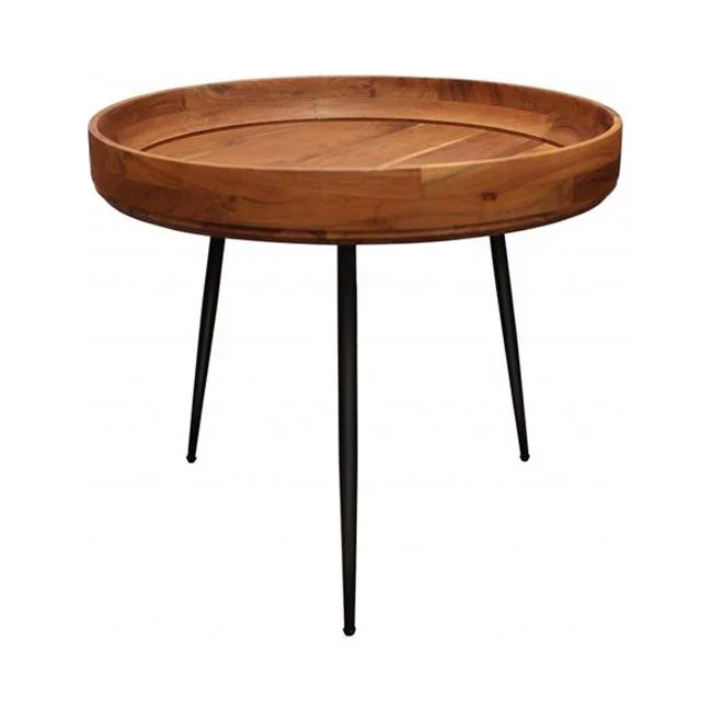 18 x 21 x 21 in. Black & Natural Brown Solid Wood & Iron Round End Table