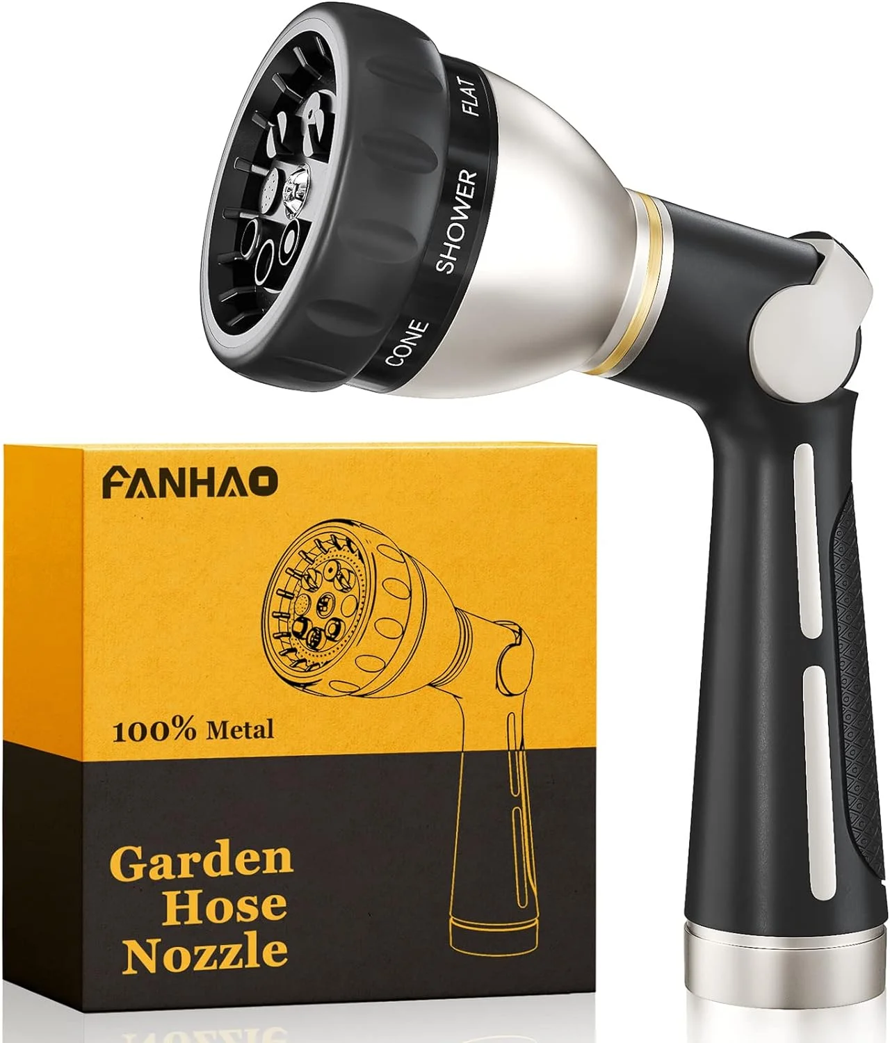 FANHAO Garden Hose Nozzle with 8 Spray Patterns,Heavy Duty Hose Nozzle,Thumb Control,Rubber