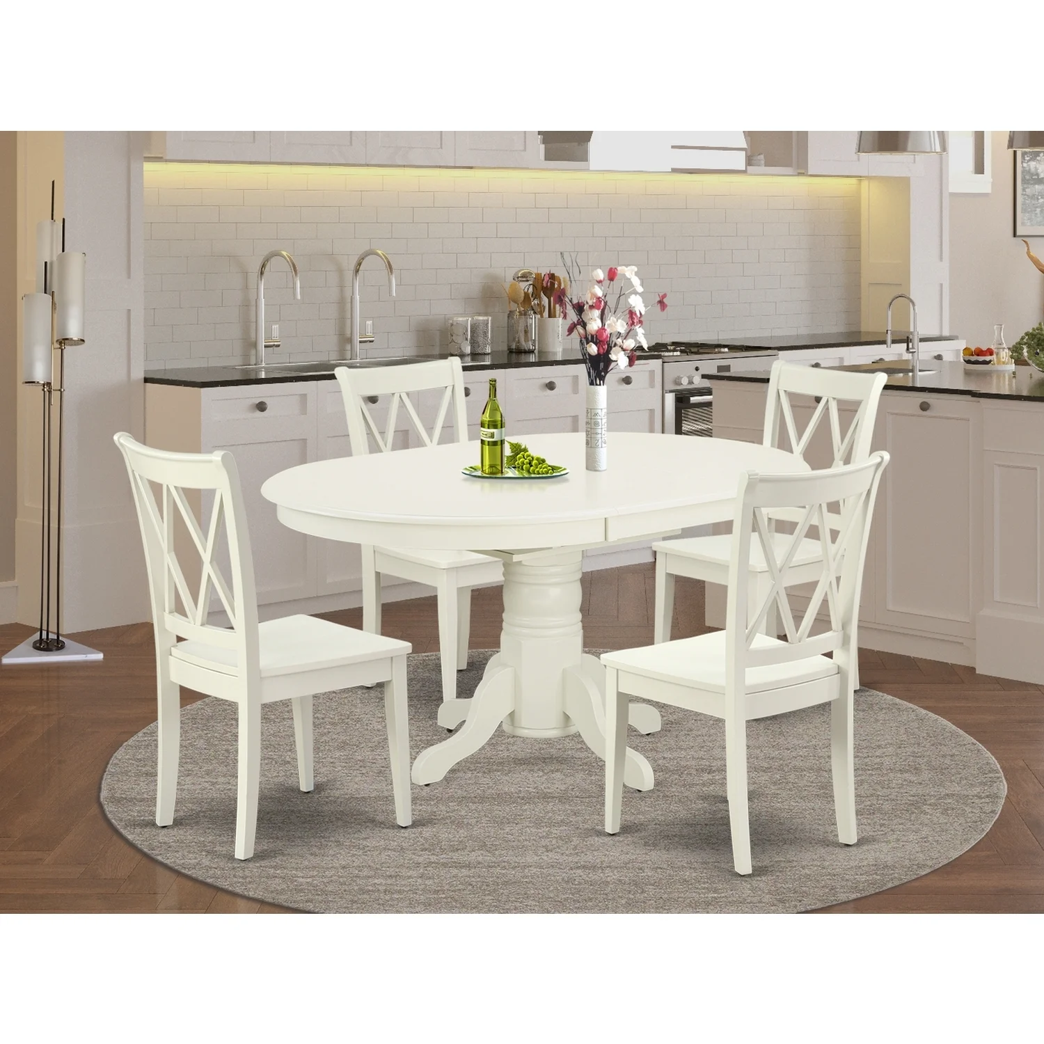 HomeStock Renaissance Rhapsody 5Pc Oval 42/60 Inch Table With 18 In Leaf And 4 Double X Back Chairs