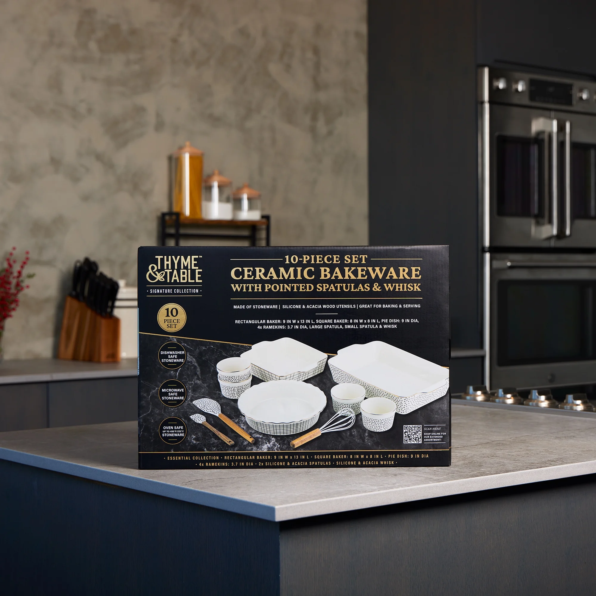 Thyme & Table 10-Piece Ceramic Bakeware Set with Pointed Spatulas & Whisk