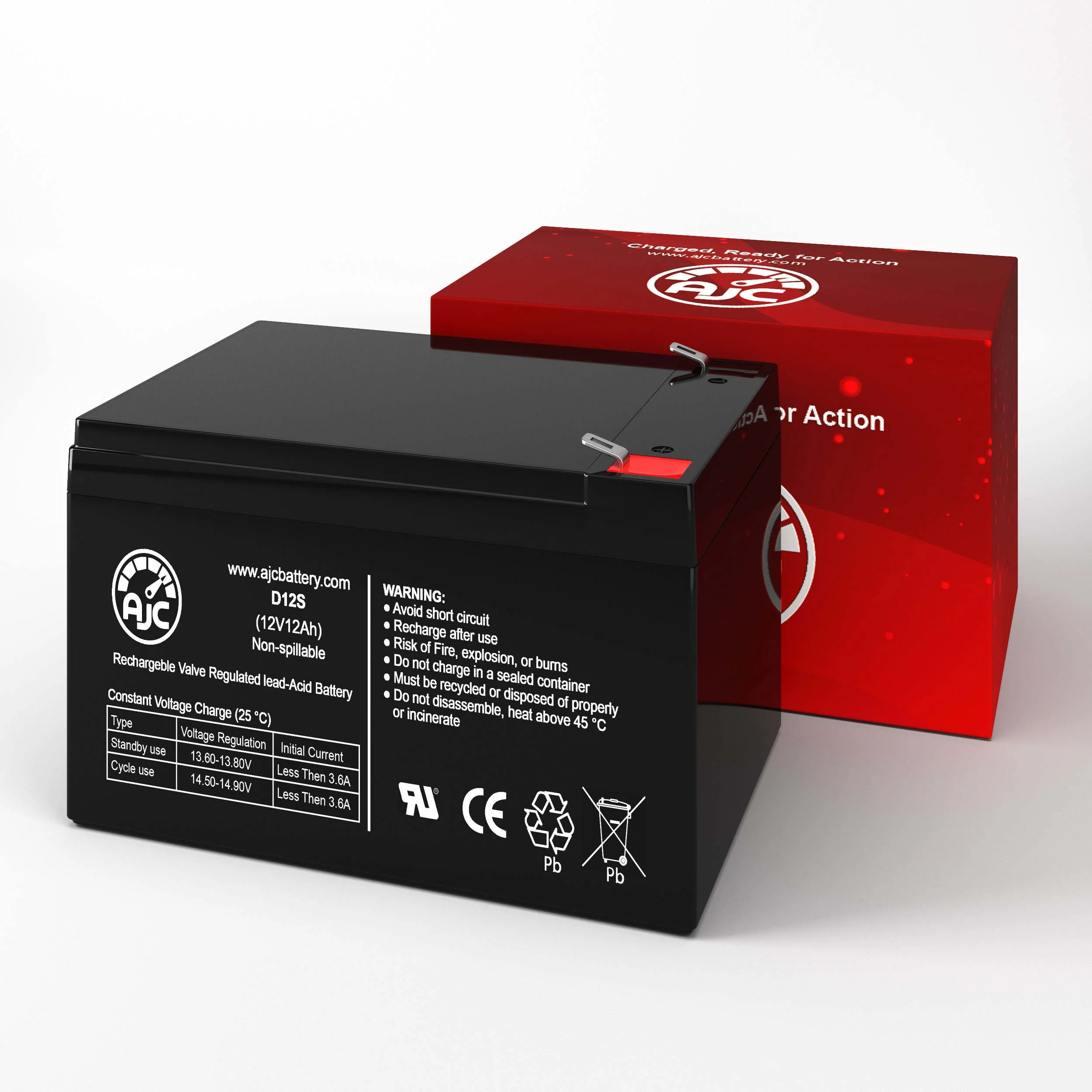 MotoTec 36V Electric Pocket Bike 12V 12Ah Electric Bicycle Battery - This Is an AJC Brand Replacement