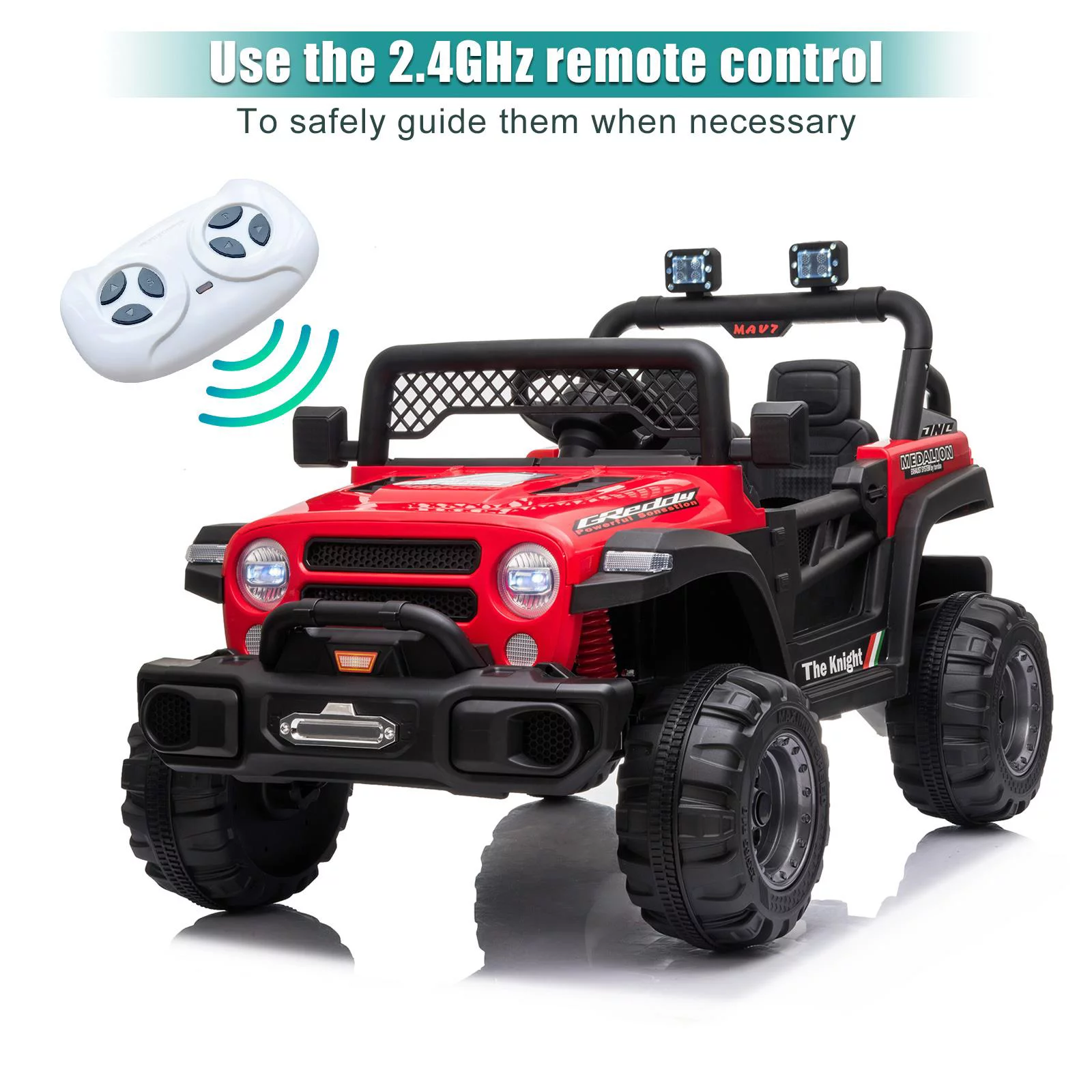 UBesGoo 12V Kids Battery Powered Electric Truck Ride-On Car with RC, Headlights, Music - Red