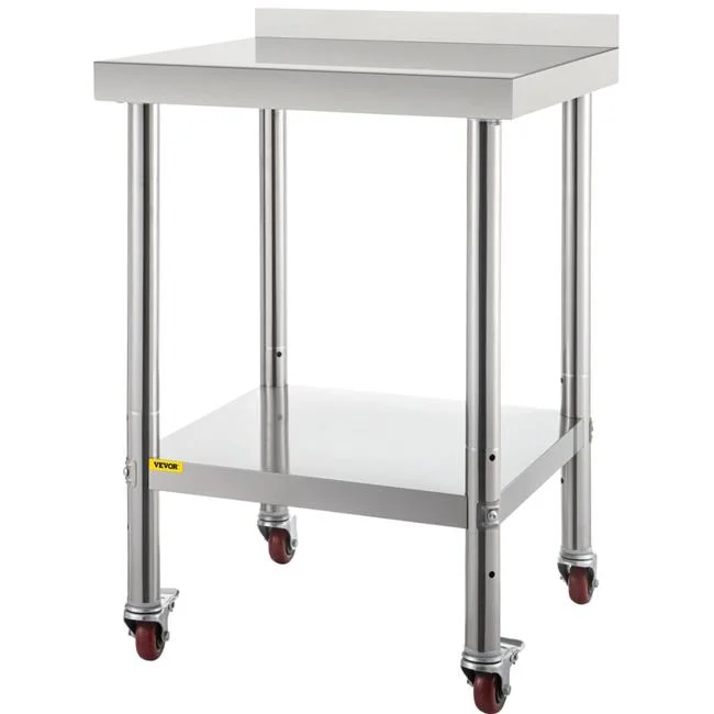 Vevor  24 x 24 x 35 in. 440lbs Load Capacity Heavy Duty Metal Worktable with Backsplash Adjustable Undershelf & 4 Casters