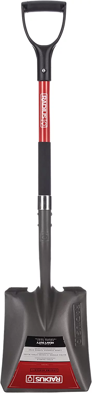 Radius Premium D-Handle Square-Point Shovel, Steel Shaft