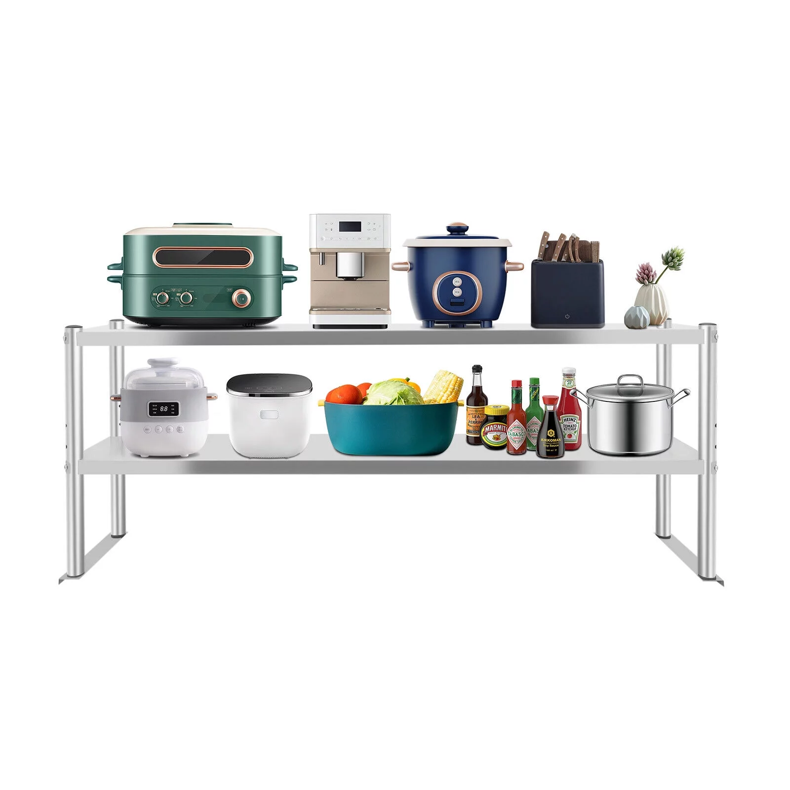 Commercial Stainless Steel Kitchen Prep Table Double Overshelf - 150*30*60cm/ 59*12*23.62in