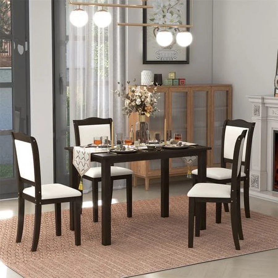Churanty 5 Pieces Wood Dining Table Set for 4  Rectangular Table with Upholstered Chairs Kitchen Dining Set for Small Space, Espresso