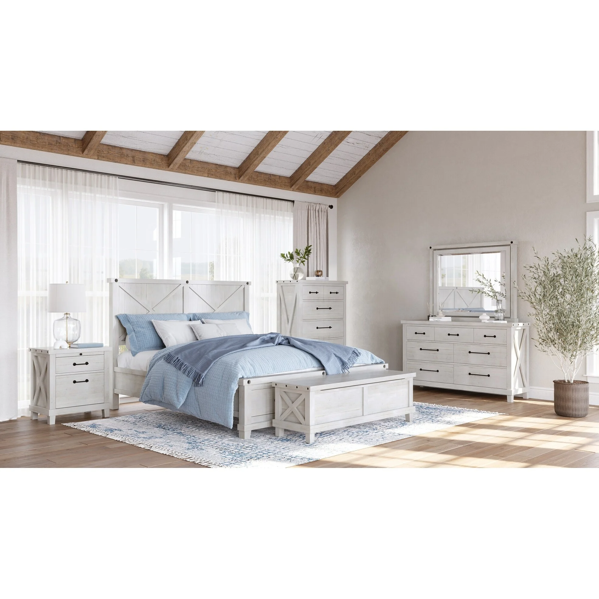 Modus Furniture Yosemite Solid Wood Blanket Box in Rustic White - 19