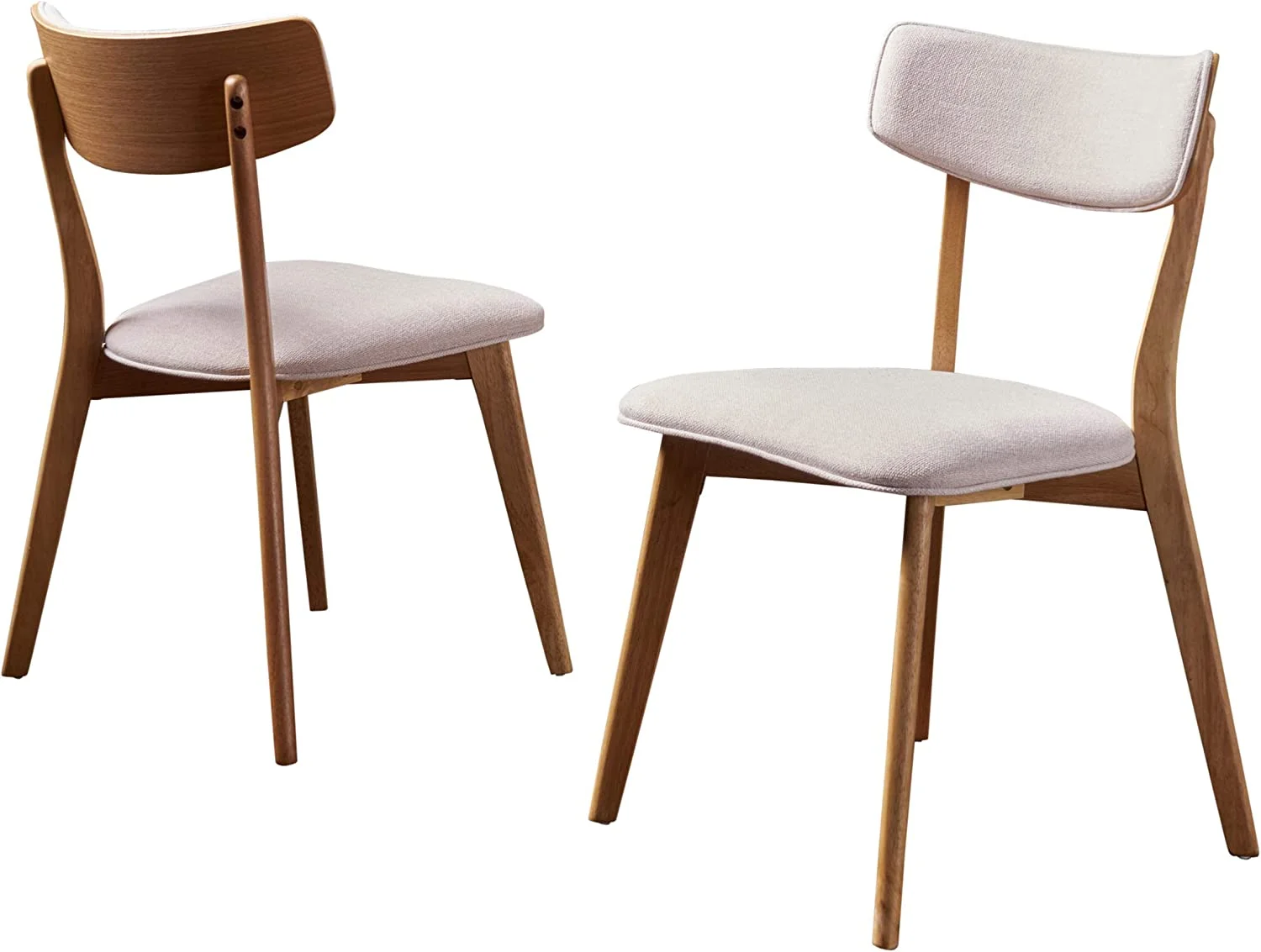 Gdfstudio Caleb Century Fabric Dining Chairs With Natural Oak Finish(Set Of 2) (Light Beige)