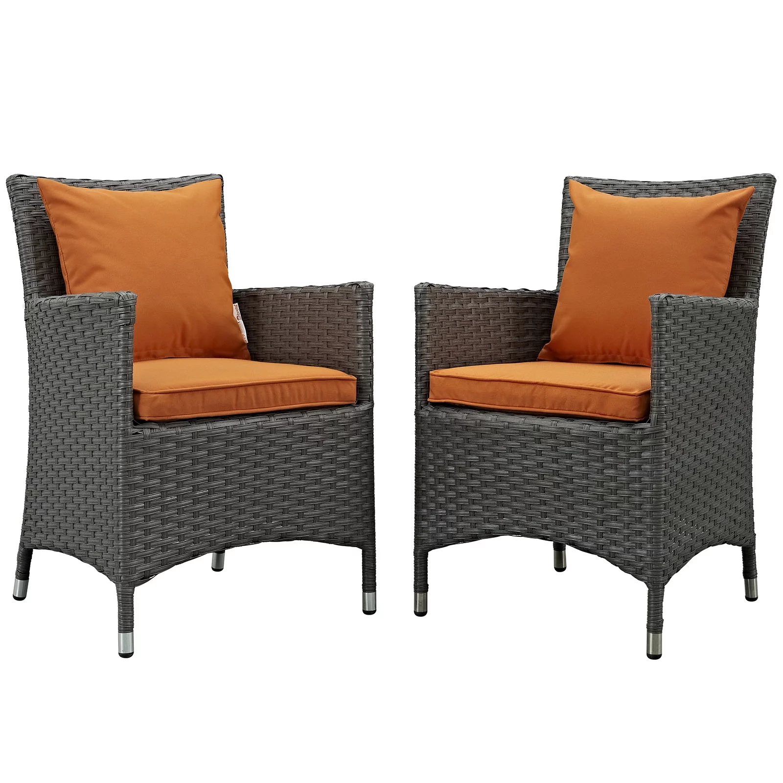 Modern Contemporary Urban Design Outdoor Patio Balcony Dining Chair ( Set of Two), Orange, Rattan