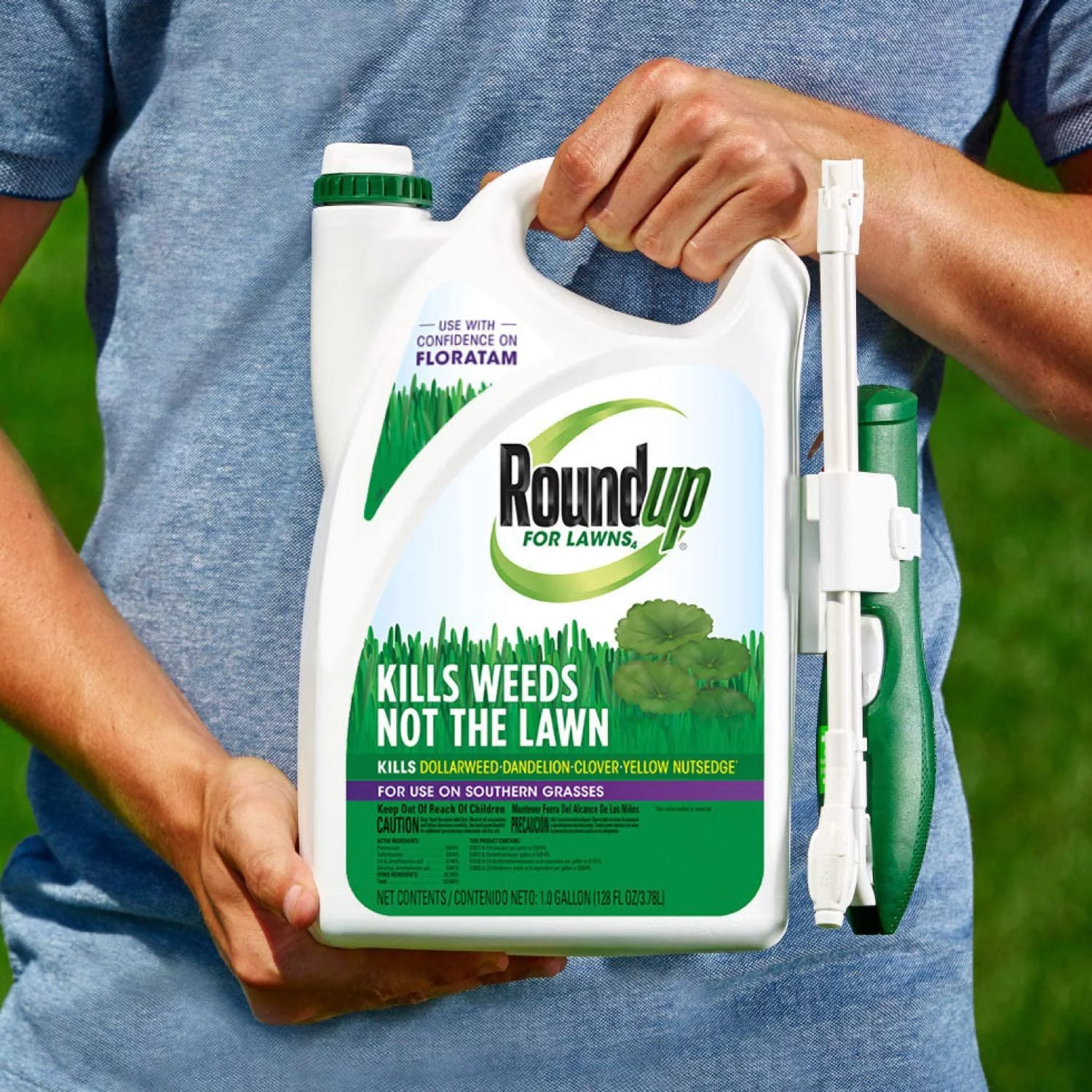 Roundup for Lawns4Ready to Use - for Use on Southern Grasses, for Use on Bluegrass, Fescues, and Perennial Ryegrass, Kills Over 90 Weed Types Including Dandelion, Clover, and Nutsedge, 1 gal.