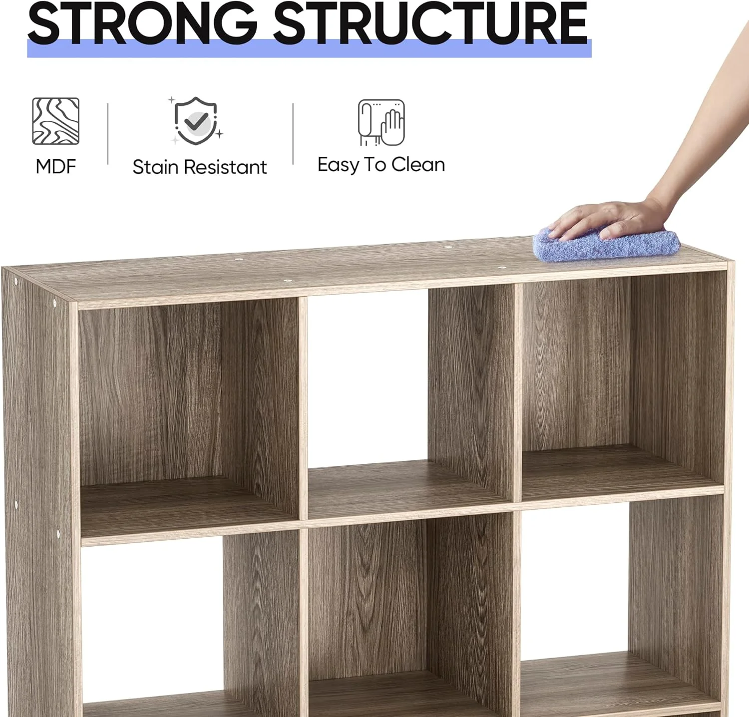 U-SHARE Open Shelf Bookcase 3 Tier Bookshelf Wood Cabinet Storage Organizer Display Shelves with 5 Removable Back Panels for Home, Office, Bedroom, Living Room,