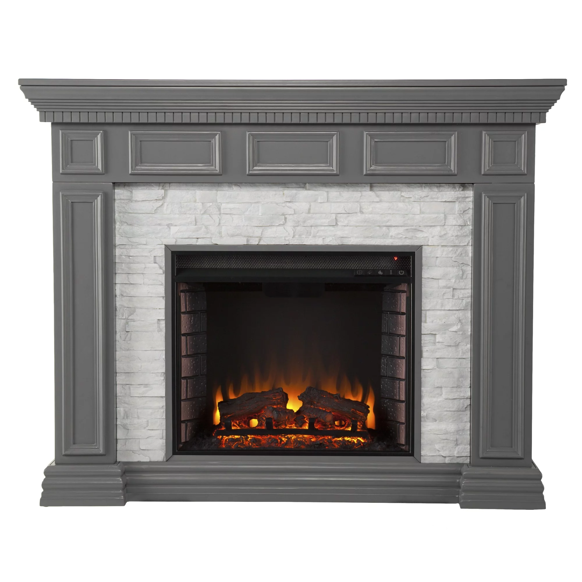 SEI Furniture Dakesbury Faux Stone Electric Fireplace in Gray Faux Stone