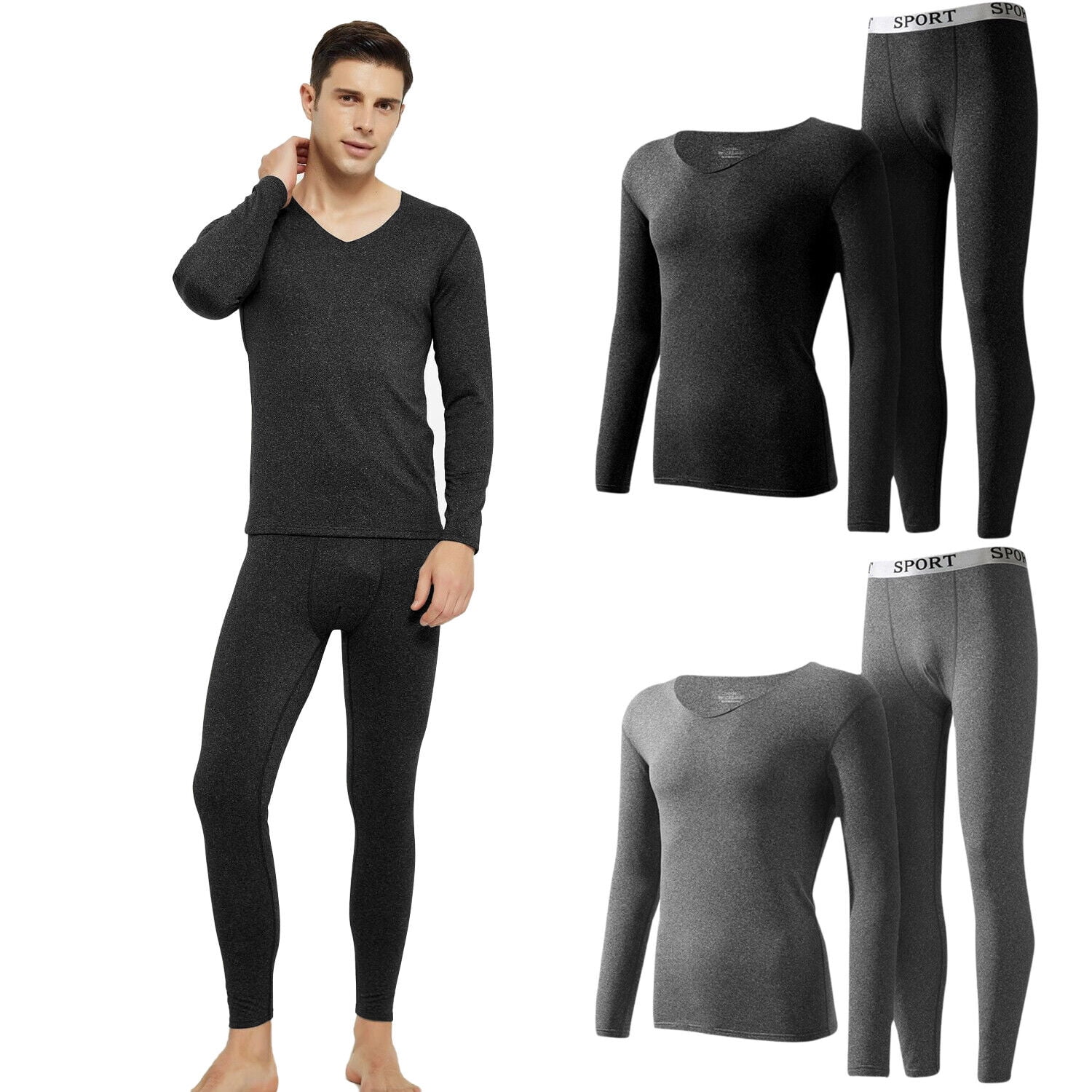 Men Winter Fleece Lined Cotton 99% Thermal Long Johns Top Bottom Underwear Set