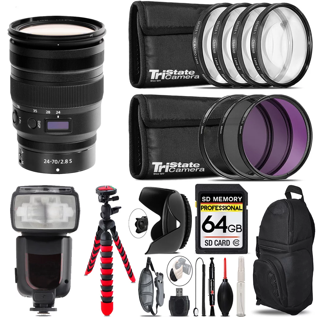 Nikon NIKKOR Z 24-70mm f/2.8 S Lens+ Canon Speedlight & More - 64GB Kit